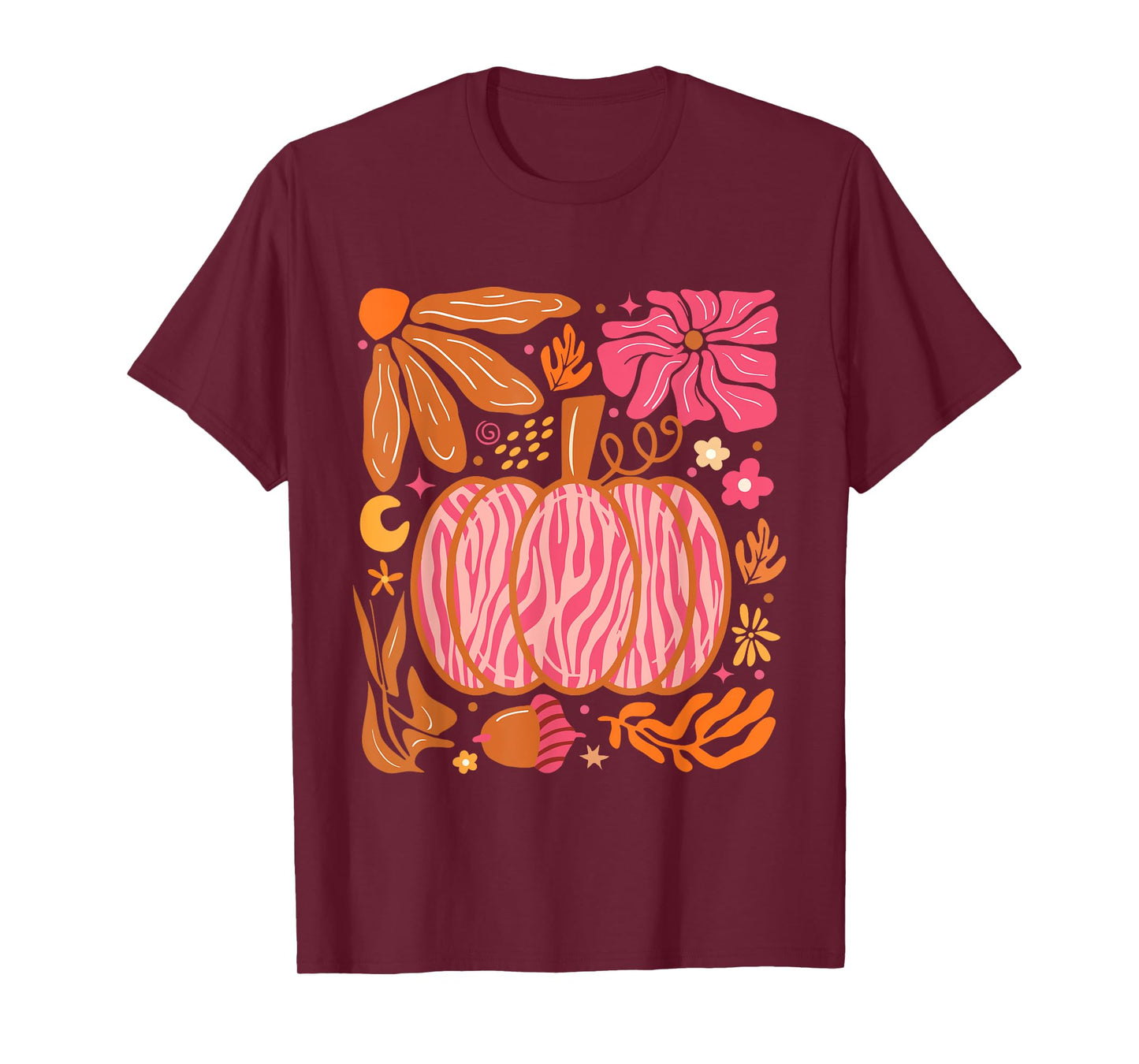 Leopard Pink Pumpkin Boho Floral Fall, Autumn Vibes T-Shirt