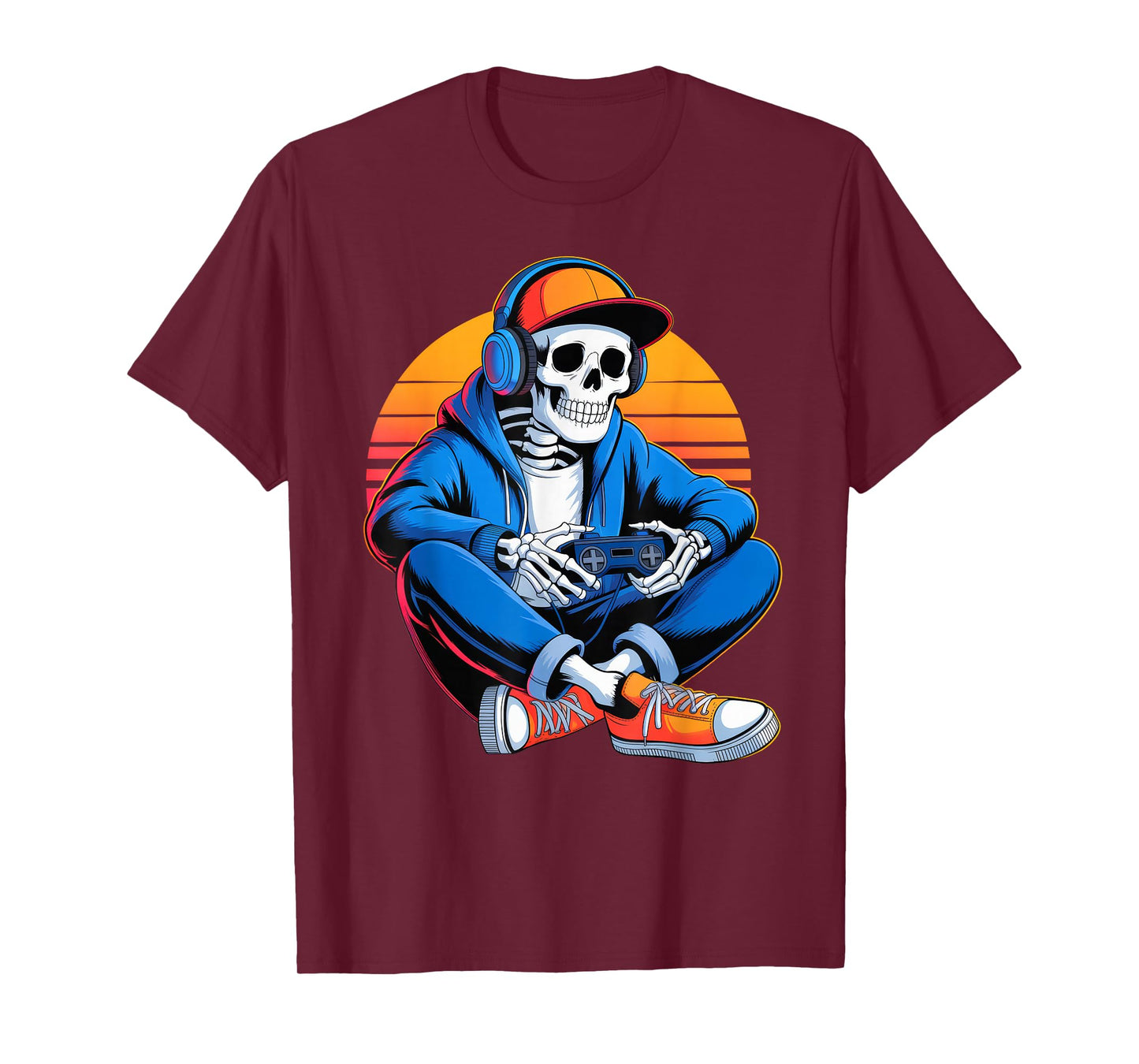 Funny Halloween Boys Men Kids Skeleton Video Gaming Gamer T-Shirt