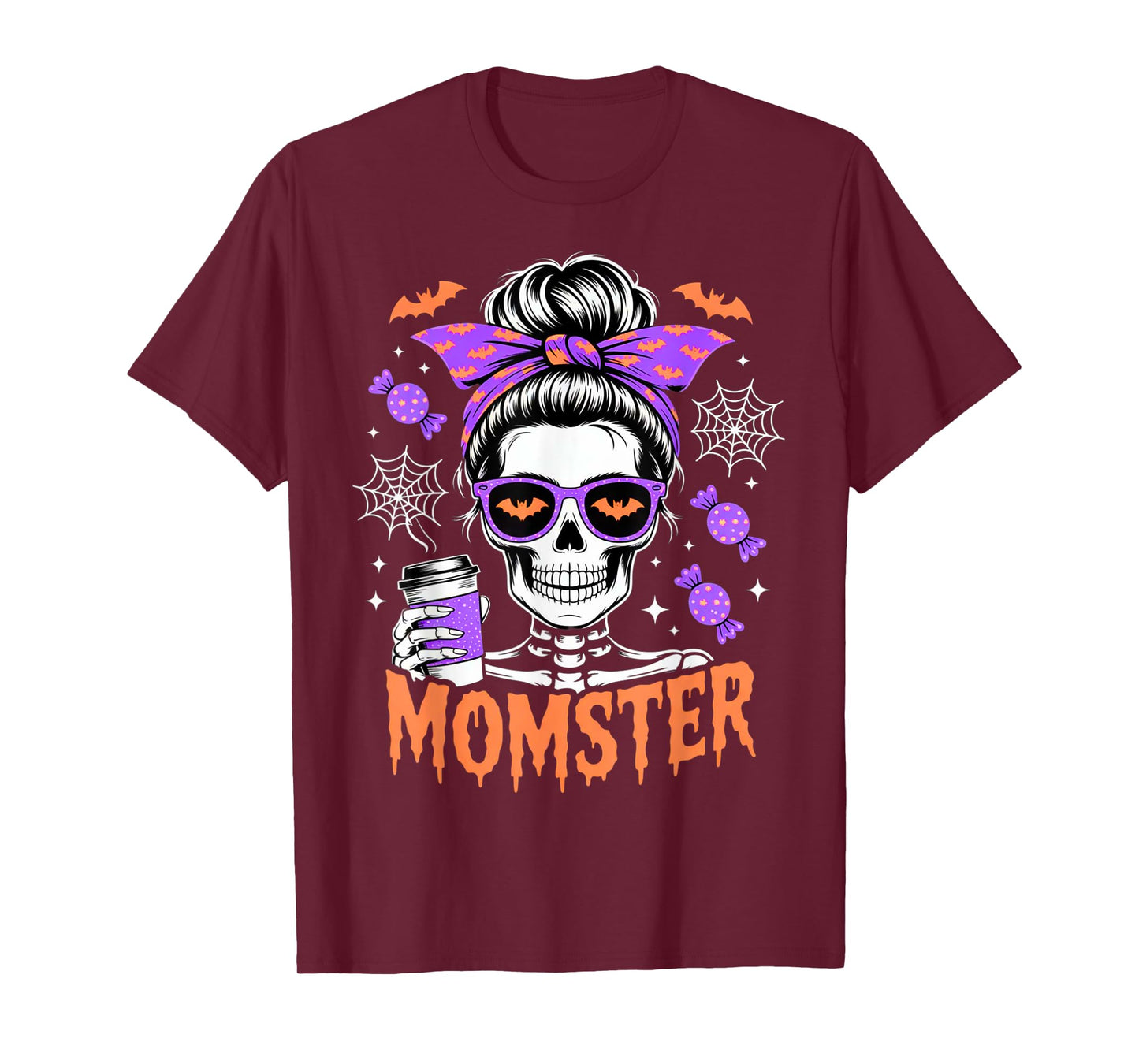 Momster Halloween Costume Skeleton Messy Bun Mother Coffee T-Shirt