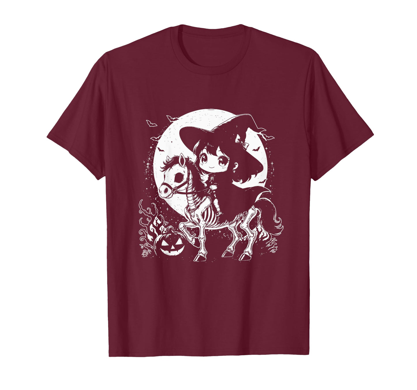 Halloween Girl Witch Riding Horse Skeleton Cute Graphic T-Shirt