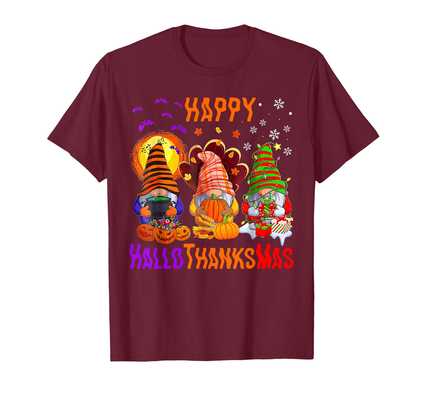 Three Gnomes Halloween Merry Christmas Happy Hallothanksmas T-Shirt