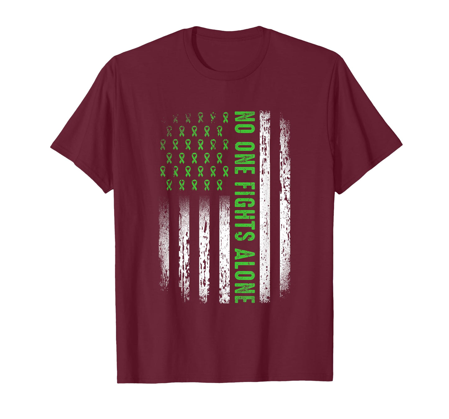American Flag No One Fights Mental Health Alone Green Ribbon T-Shirt
