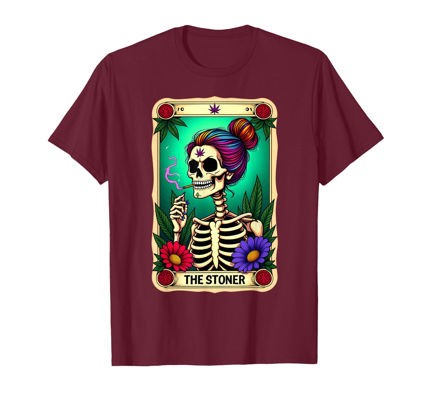 Tarot Card The Stoner Cannabis Messy Bun Skeleton Halloween T-Shirt