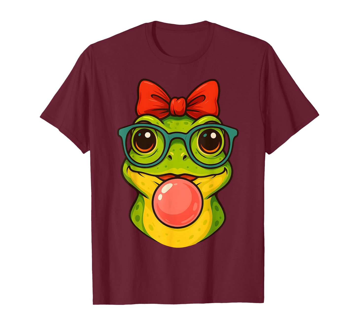 Cute Frog Wearing Glasses & Blowing Pink Bubble Gum T-Shirt