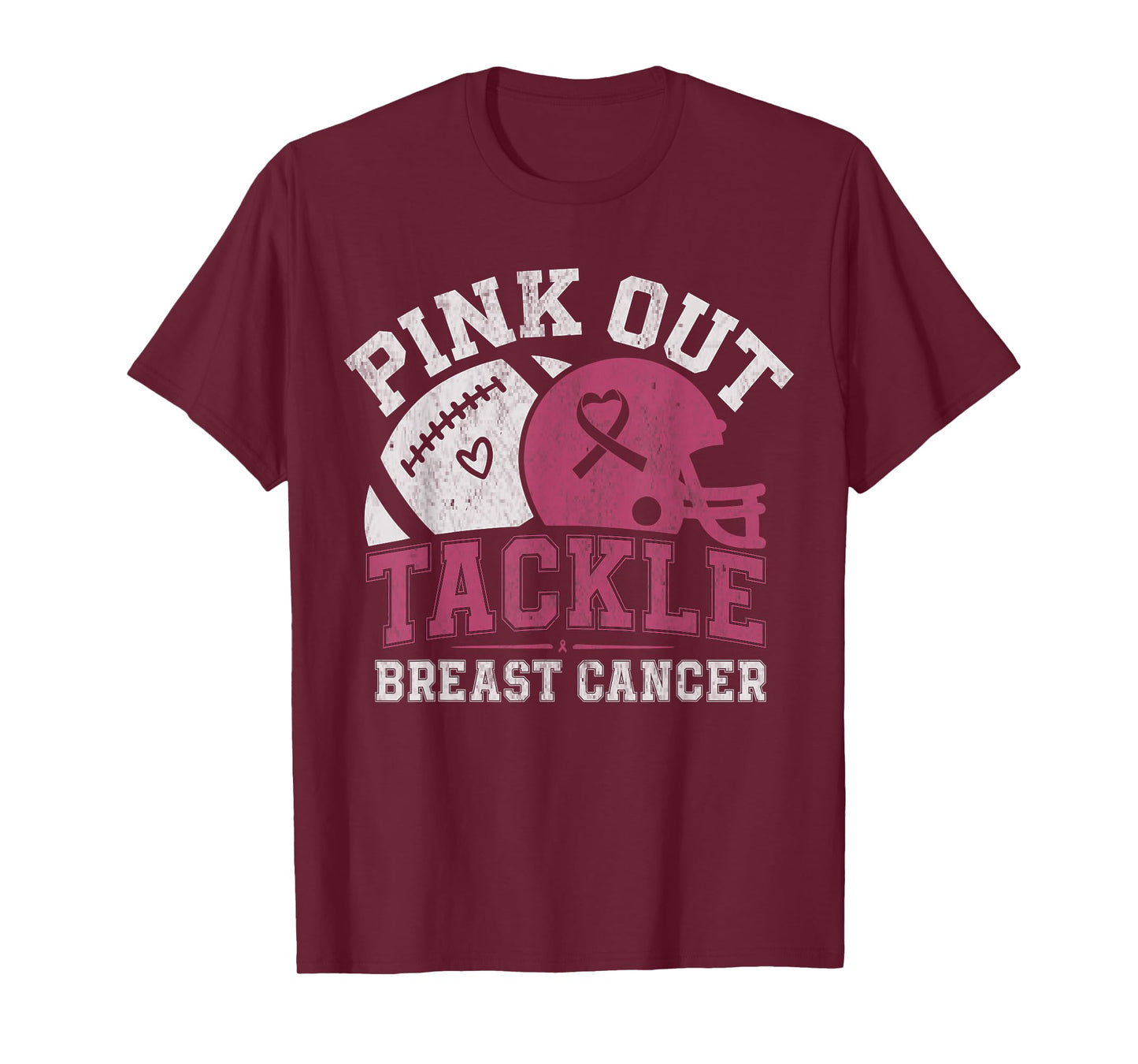 Pink Out Tackle Football Breast Cancer Awareness Men Boys T-Shirt