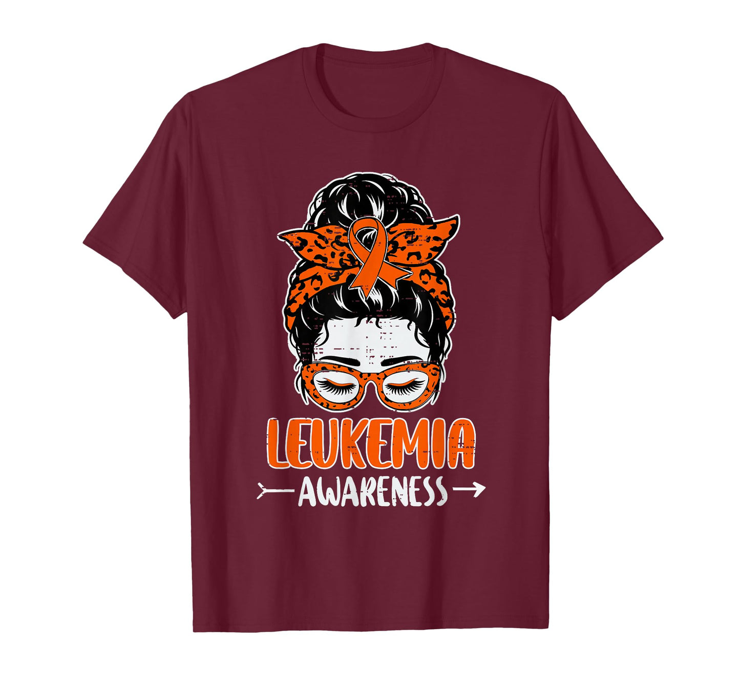 Leukemia Awareness Messy Bun Hair Ribbon Orange Womens Girl T-Shirt
