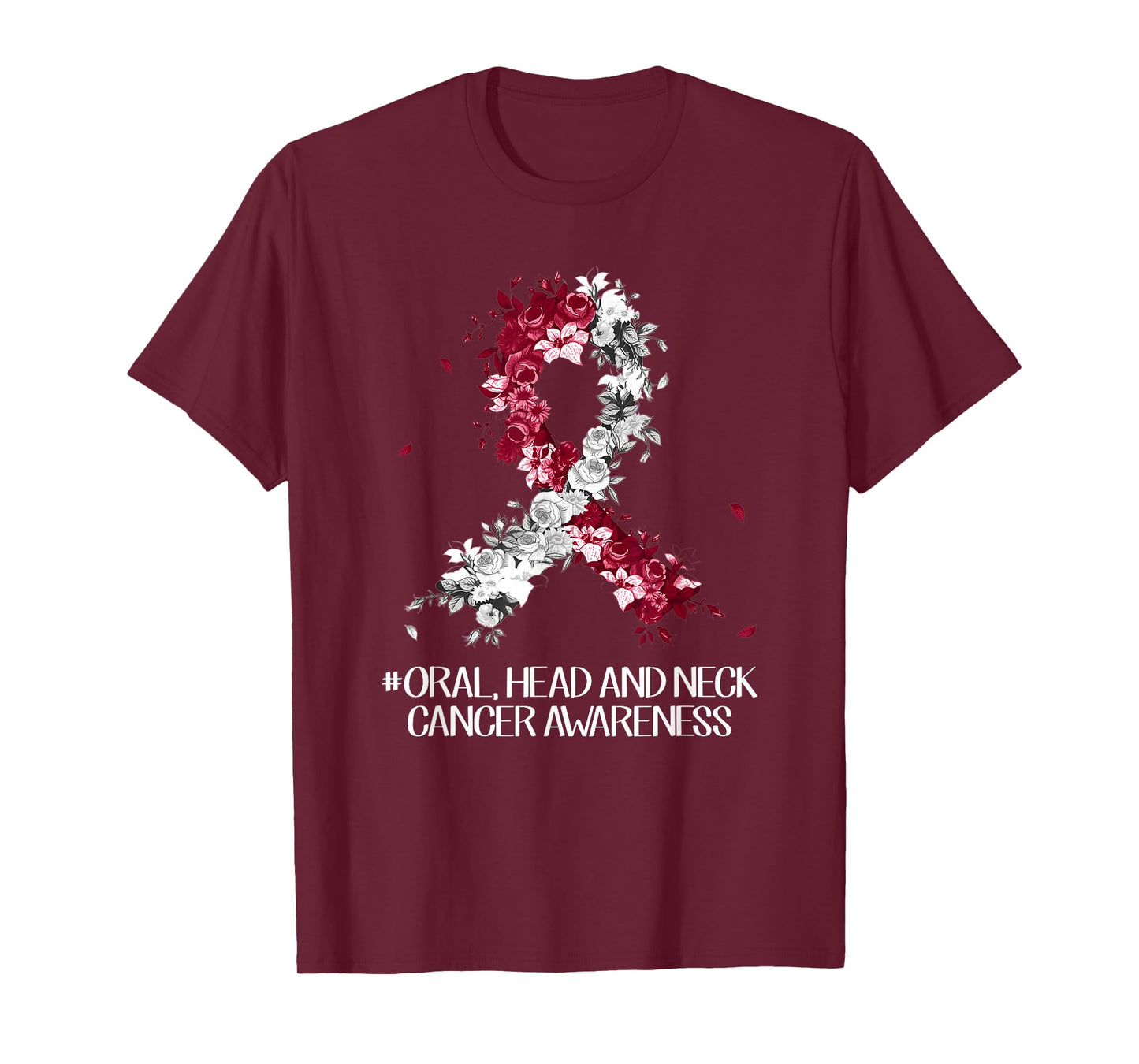 Wear Burgundy White Ribbon Oral Head & Neck Cancer Awareness T-Shirt