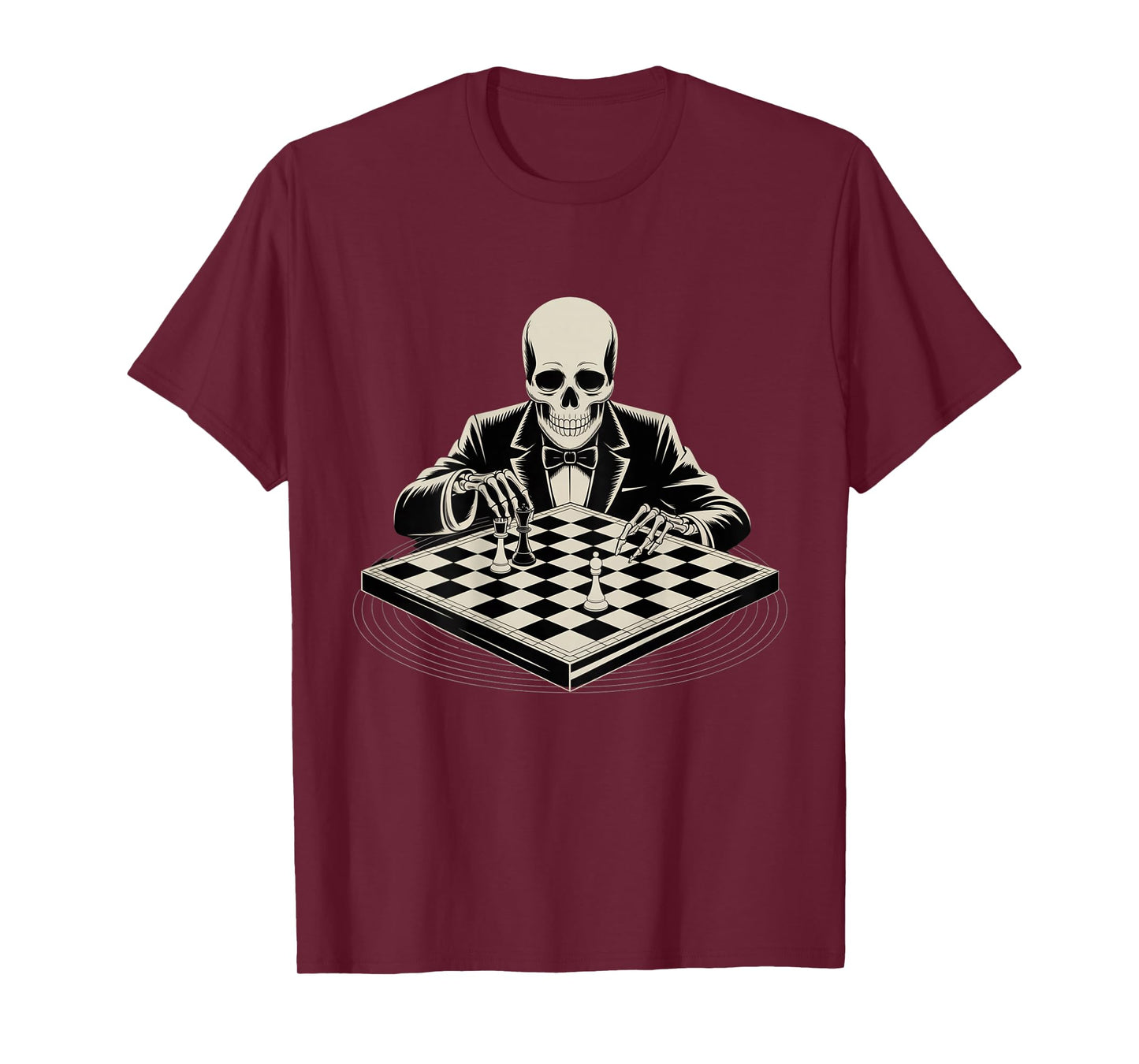 Backprint Skeleton Playing Chess Cool Skull Funny Skeleton T-Shirt