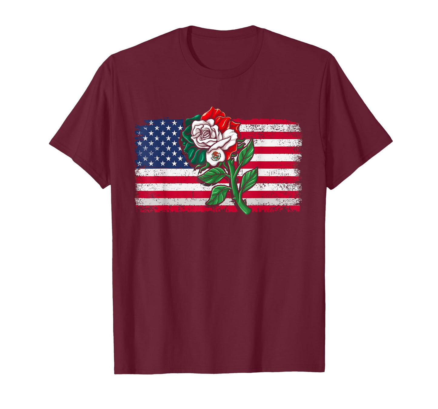 Mexico Tshirt US Flag Mexican Flag American Flag Rose T-Shirt