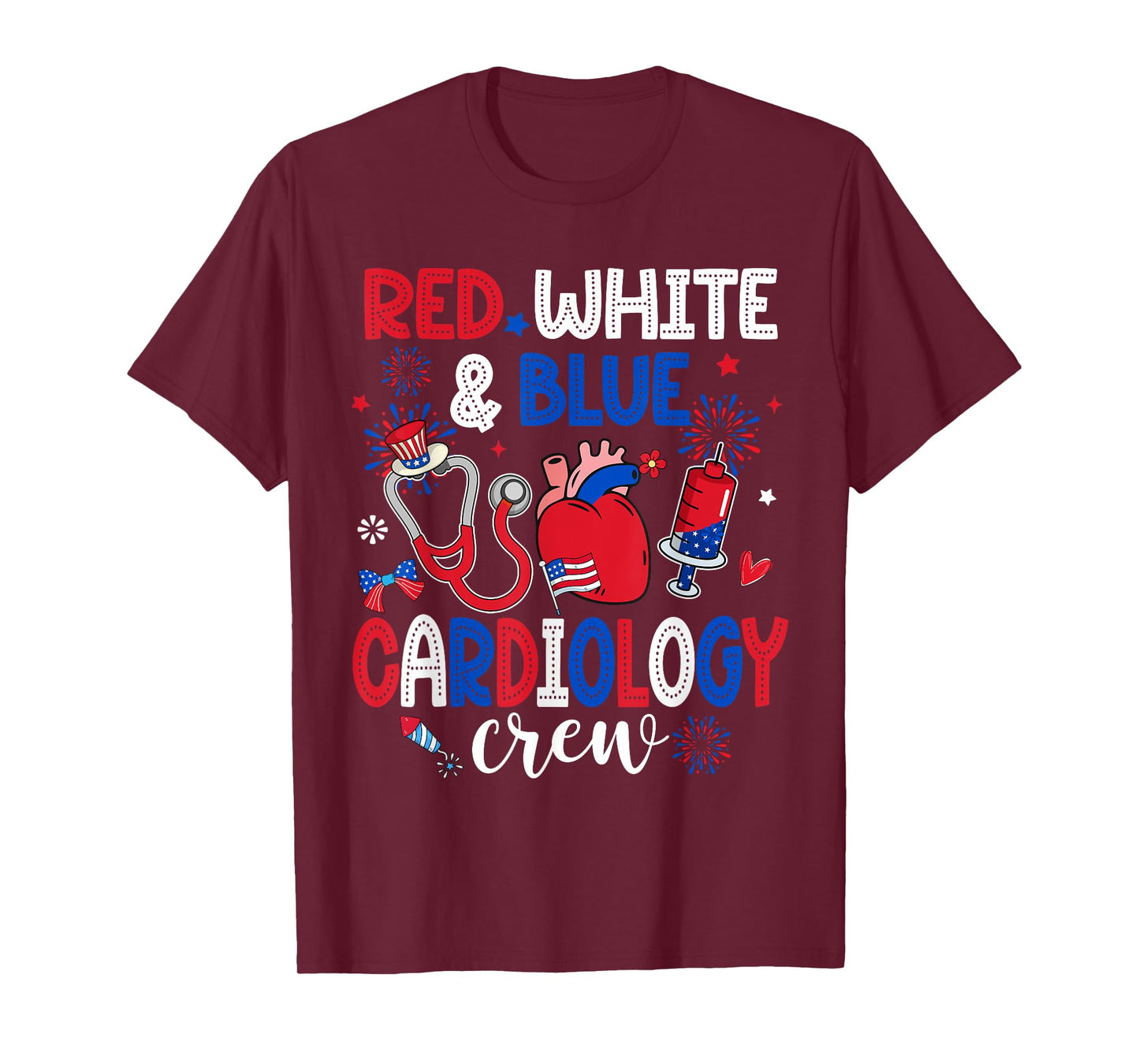 Red White & Blue Cardiology Crew Cardiac Tech 4th Of July Women Men T-Shirt
