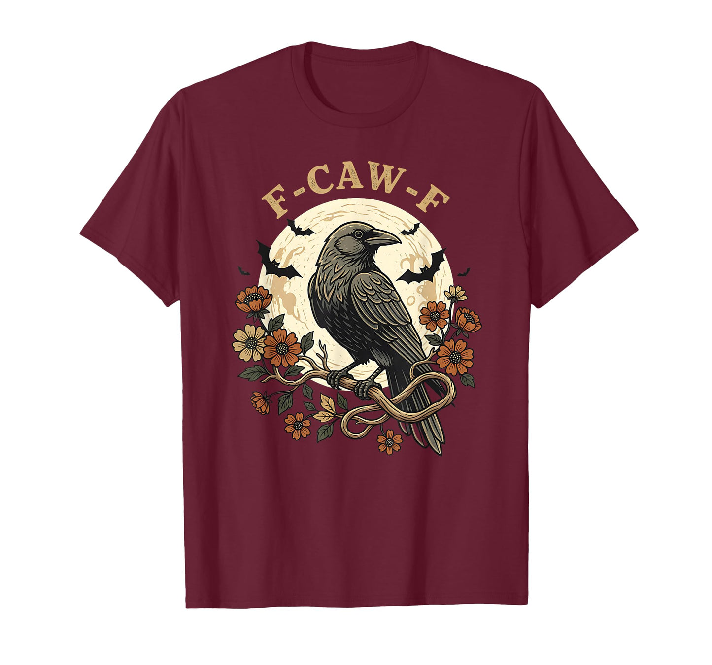 F Caw F Raven Crow Humor Gothic Bird Moon Bat Design T-Shirt