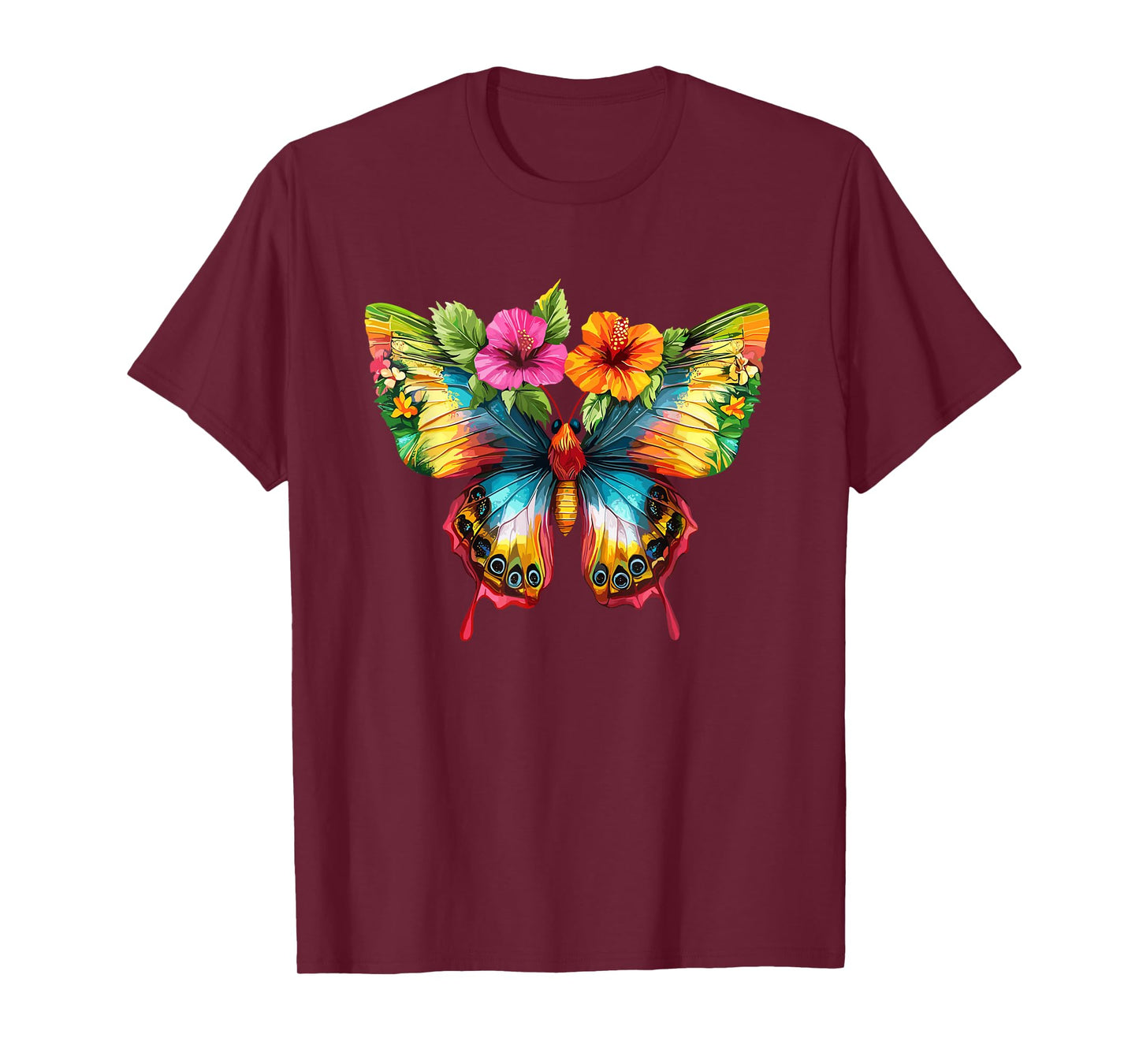 Colorful Butterfly With Flowers T-Shirt