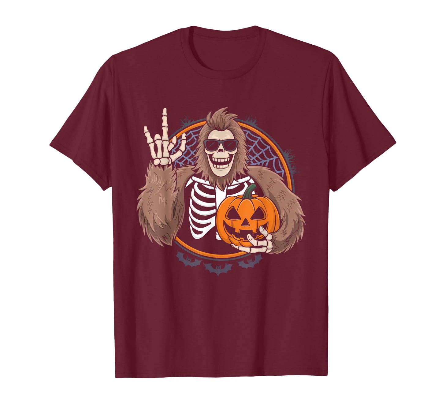 Spooky Bigfoot Jack O Lantern Skeleton Men Boys Halloween T-Shirt
