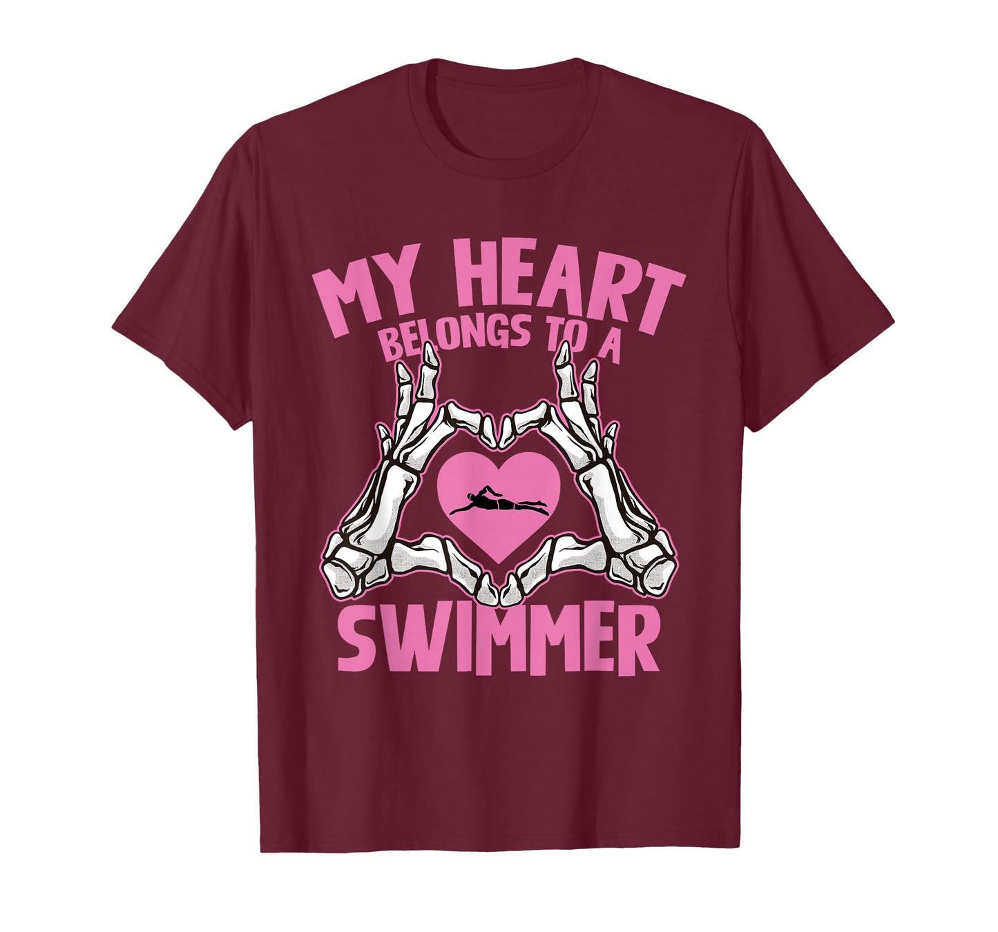 My Heart Belongs to A Swimmer Skeleton Hands T-Shirt
