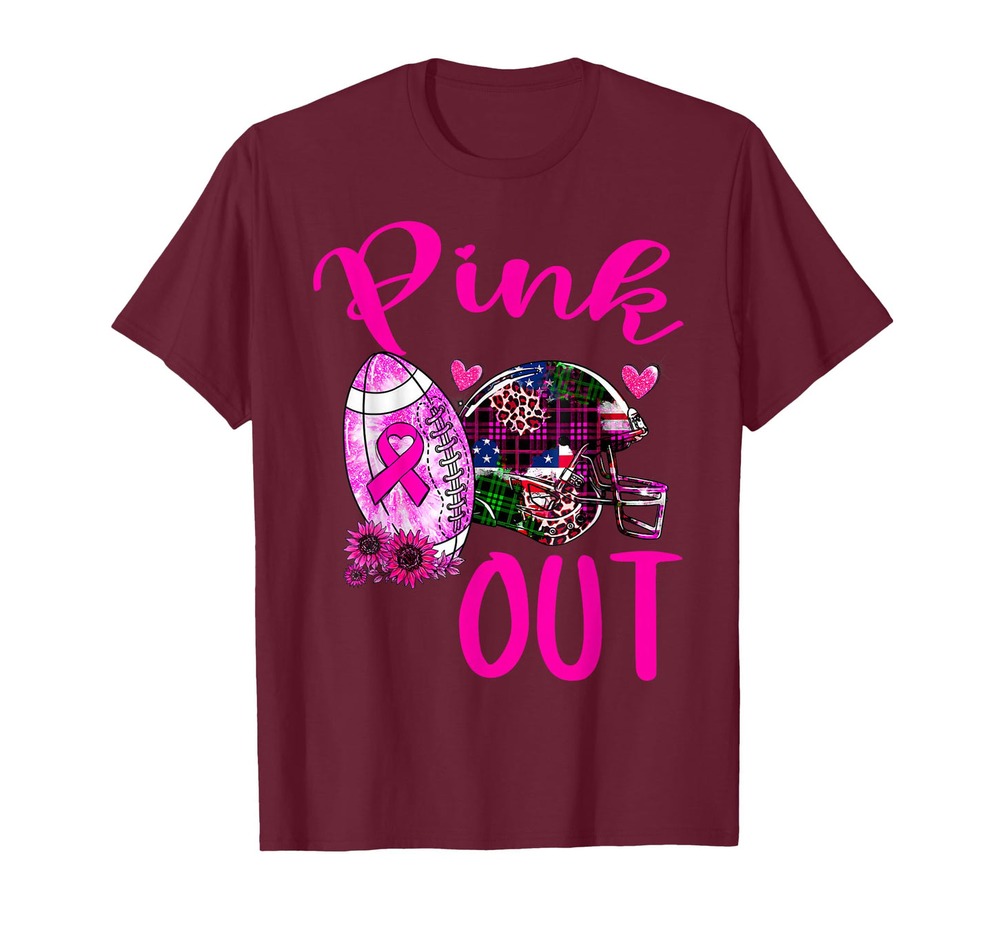 Pink Out Breast Cancer Awareness Bleached Football Mom Girls T-Shirt