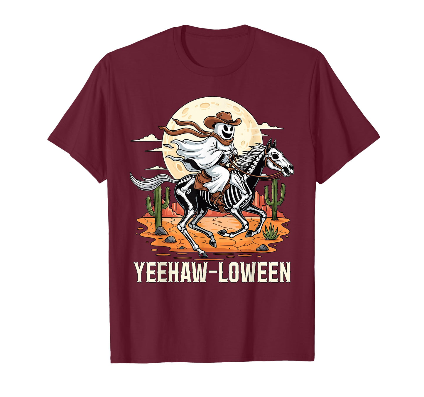Yeehaw-Loween Ghost Halloween Cowboy T-Shirt