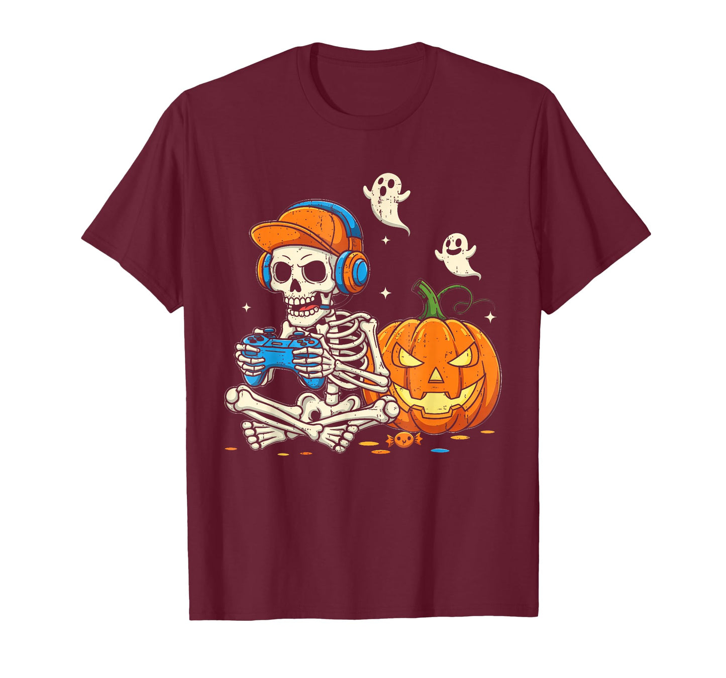Funny Skeleton Video Game Halloween Gaming Gamer Boys Men T-Shirt