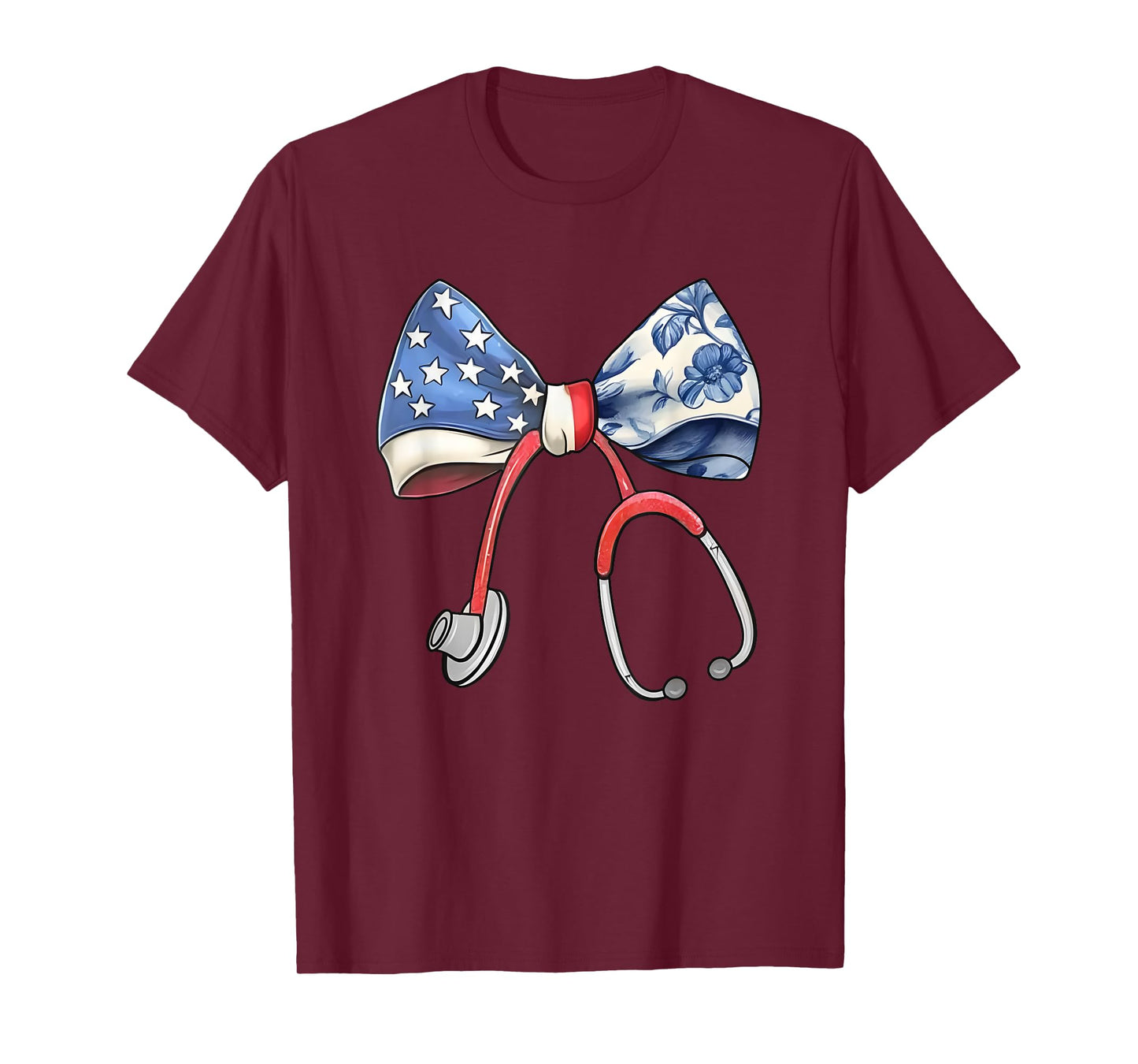 Nurse Toile Bow July 4th Stethoscope Bow Respiratory RT T-Shirt