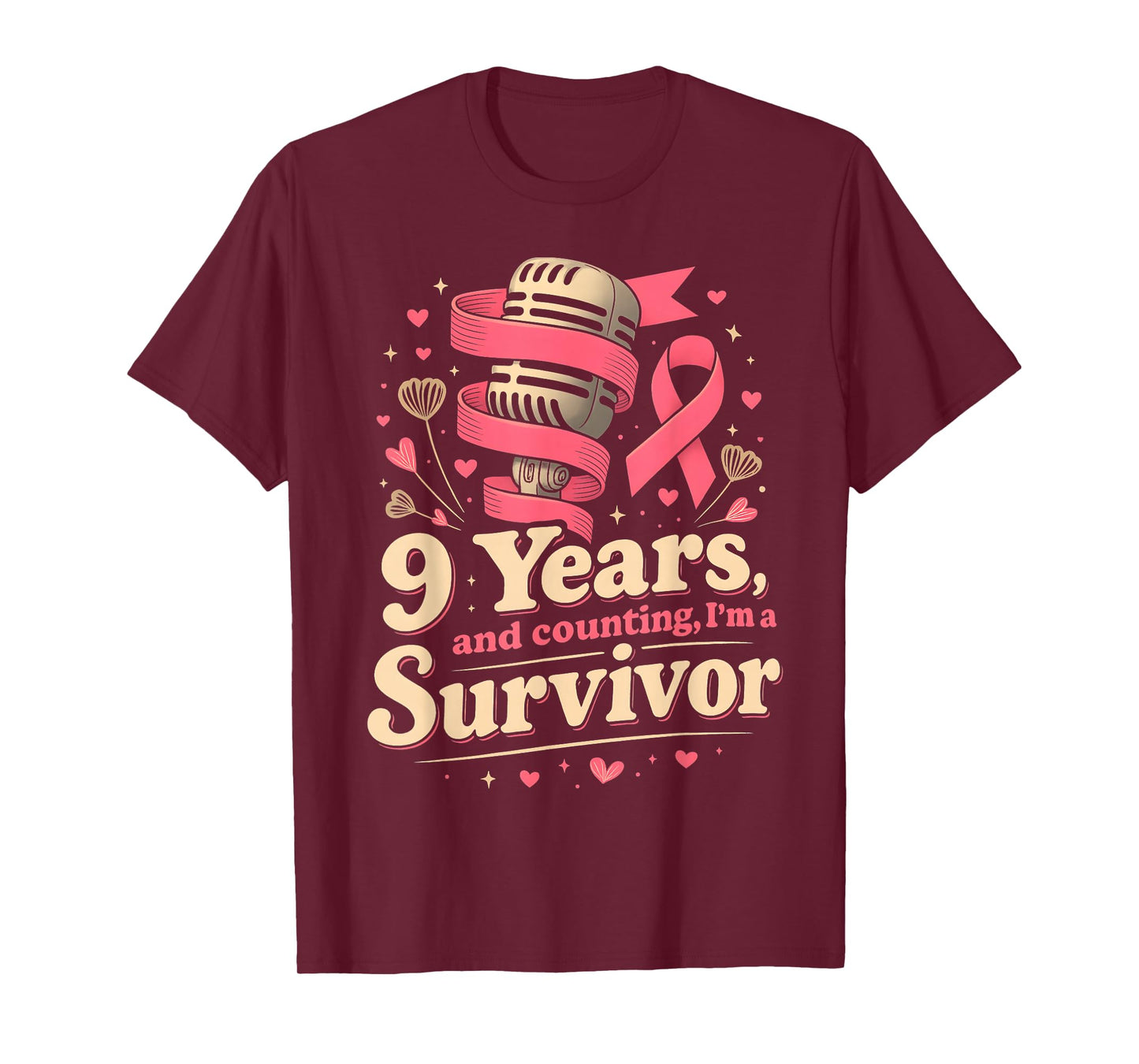 9 Year Breast Cancer Survivor Pink Ribbon Awareness T-Shirt