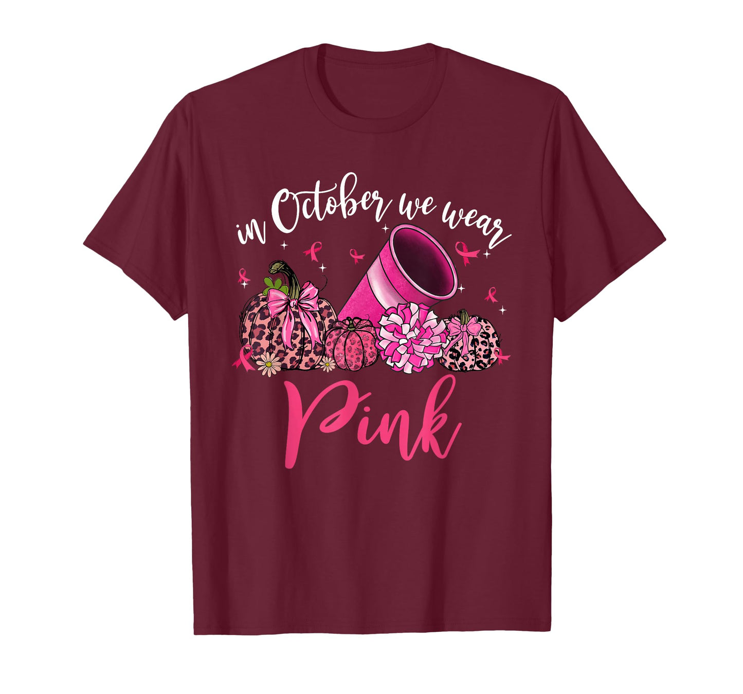 In October We Wear Pink Cheerleading Breast Cancer Awareness T-Shirt