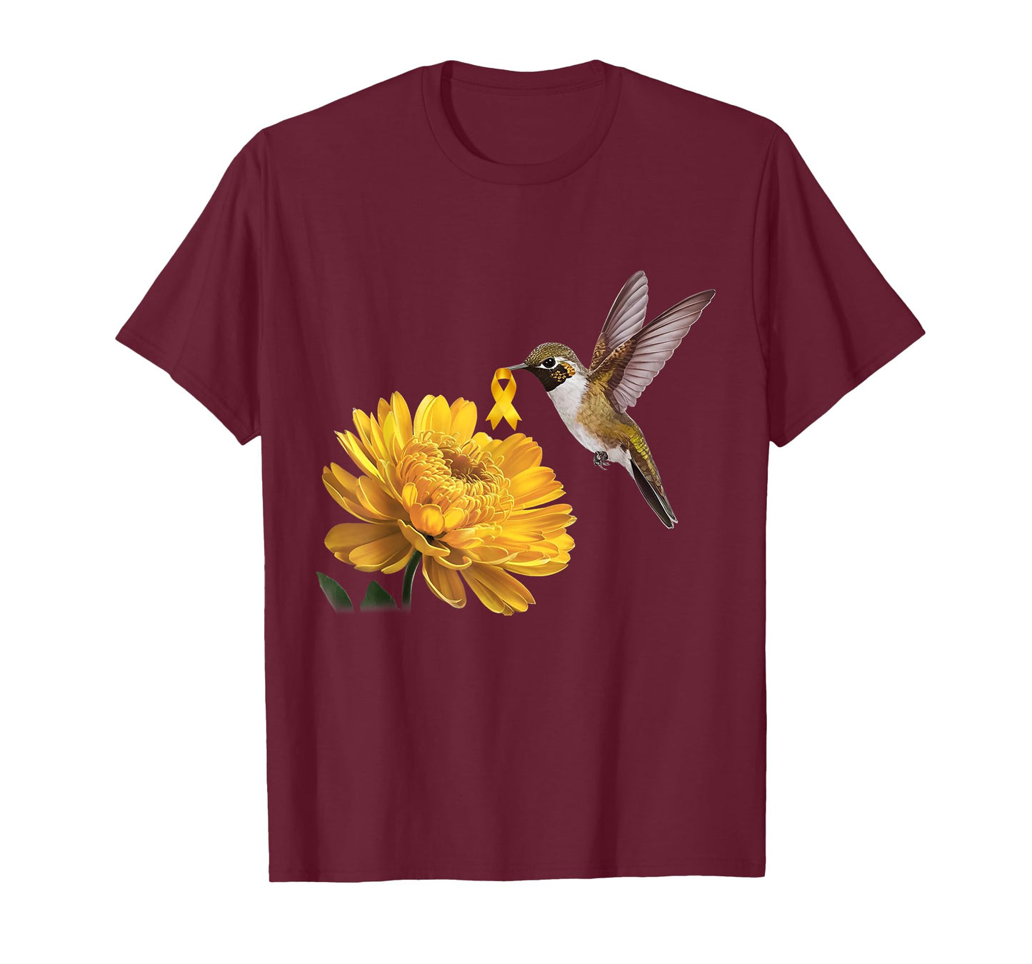 Hummingbird Sunflower Gold Ribbon Childhood Cancer Awareness T-Shirt