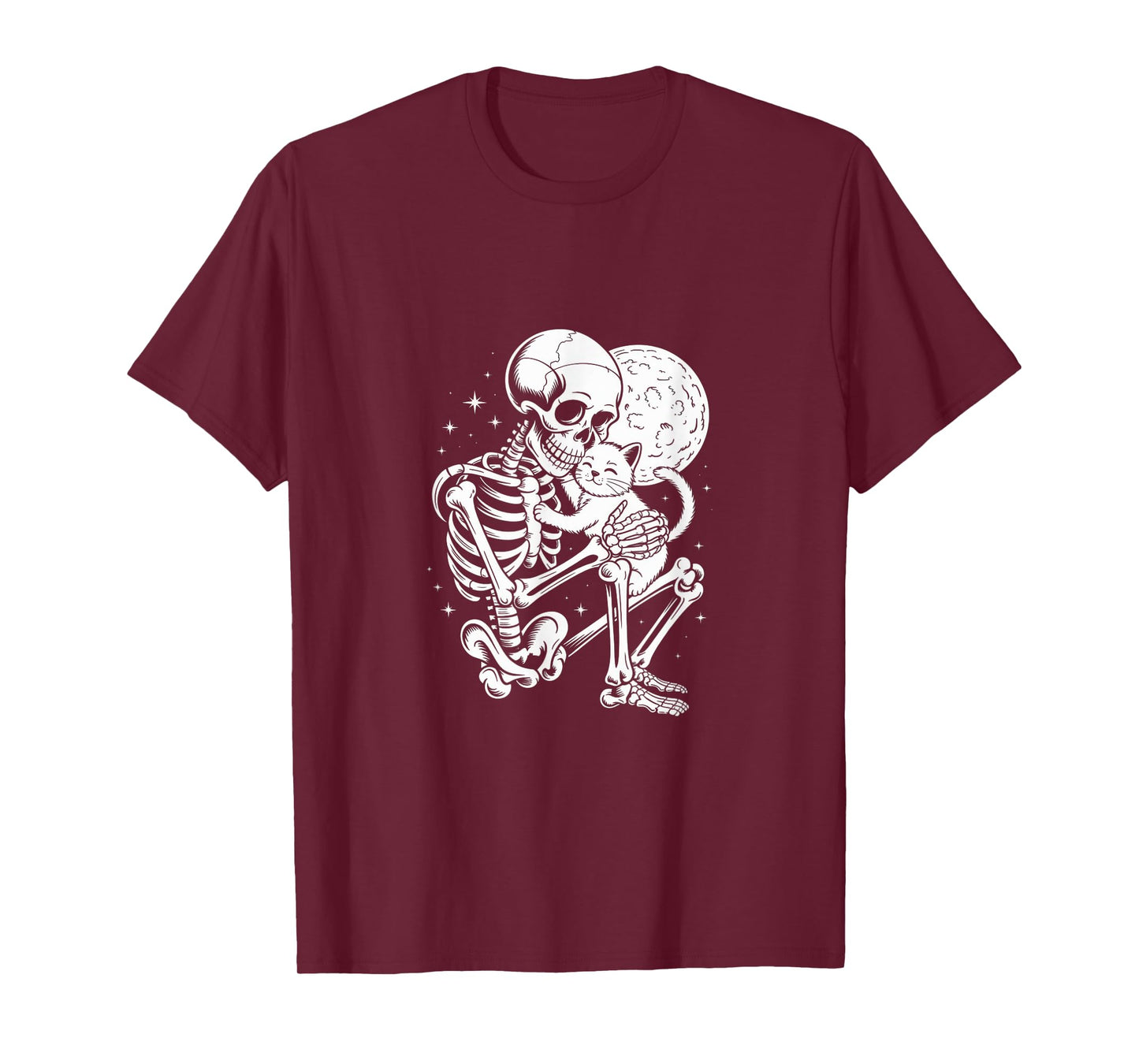 Skeleton Hugging Cat Halloween Night Fun for Cat Lovers T-Shirt