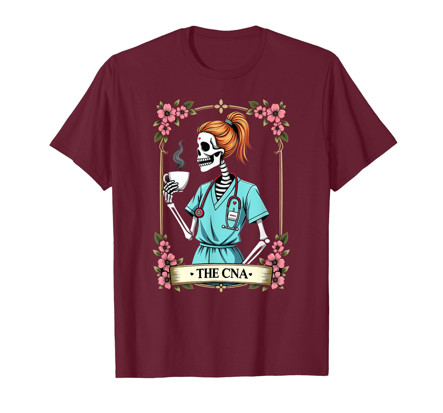 Gothic Tarot Card Skeleton CNA Nurse Coffee Halloween T-Shirt