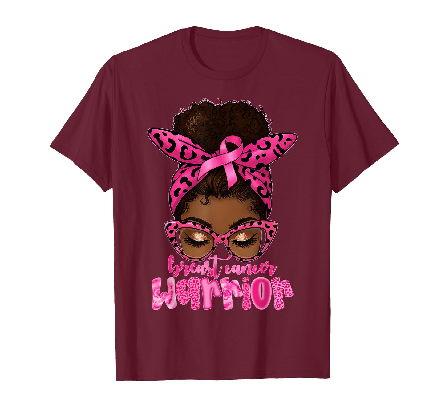 Breast Cancer Warrior Messy Bun Black Women Awareness T-Shirt