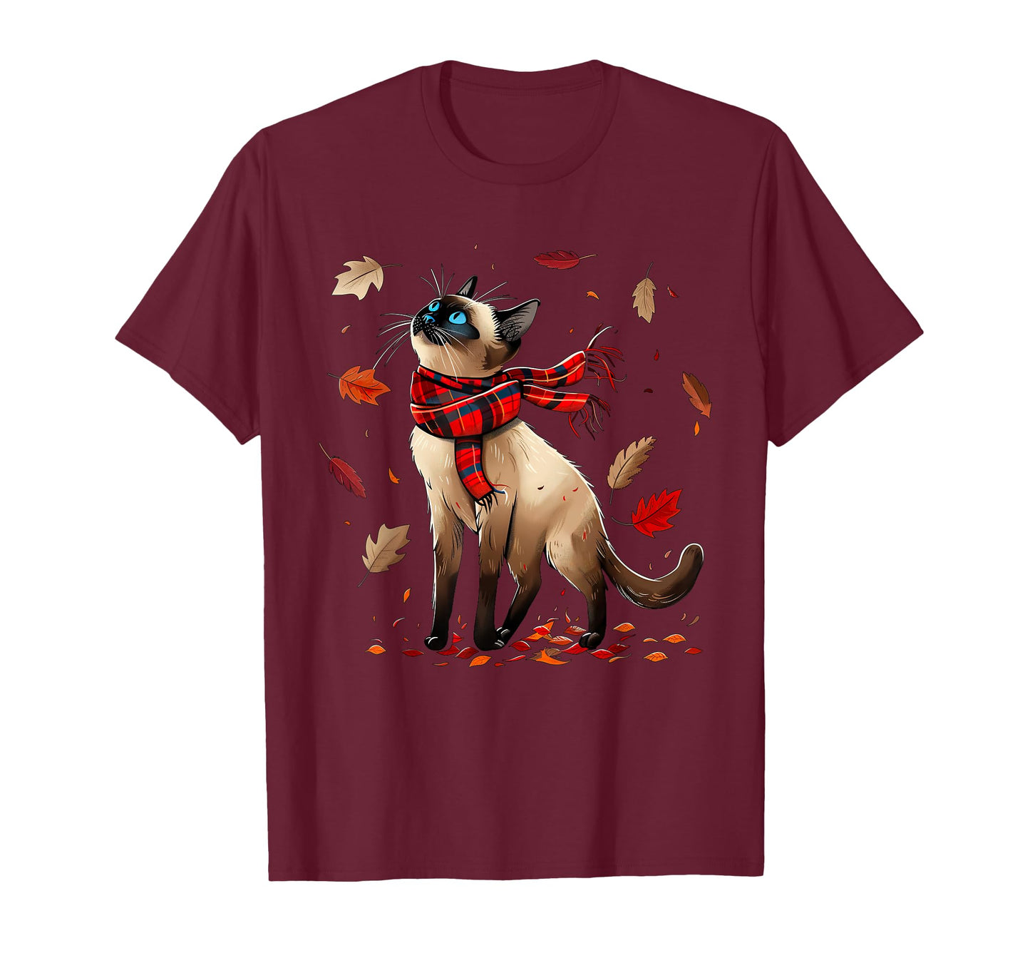 Retro Fall Leaf Siamese Cat Autumn Season Thanksgiving (kid) T-Shirt