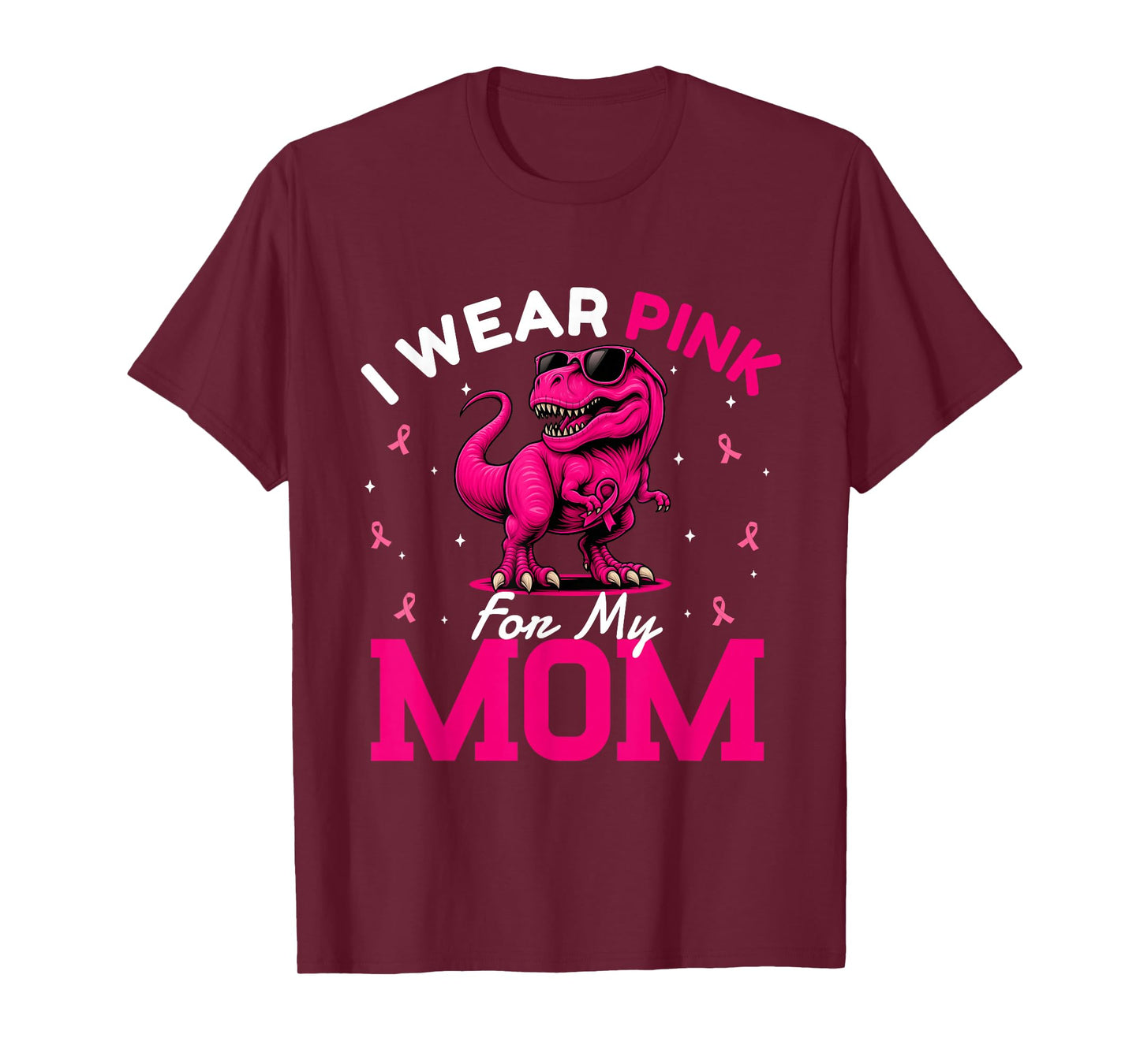 I Wear Pink for My Mom Breast Cancer Awareness Dinosaur T-Shirt