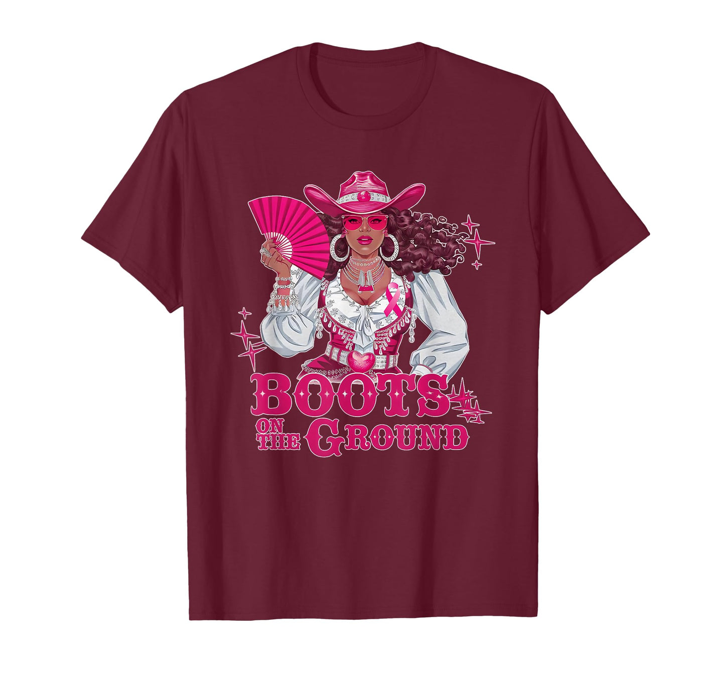 Boots On The Ground Pink Cowgirl Breast Cancer Western T-Shirt