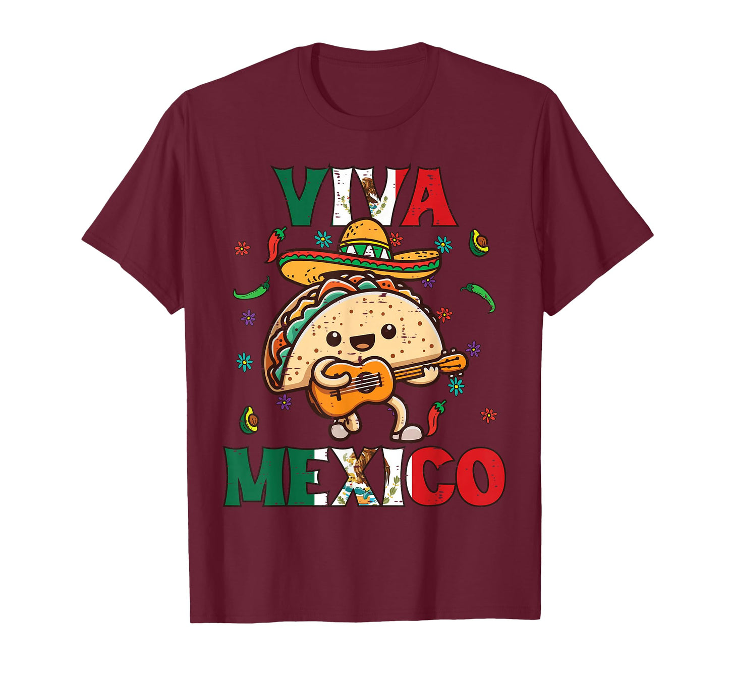 Viva Mexico Taco Guitar Mexican Cinco De Mayo Men Women Kids T-Shirt