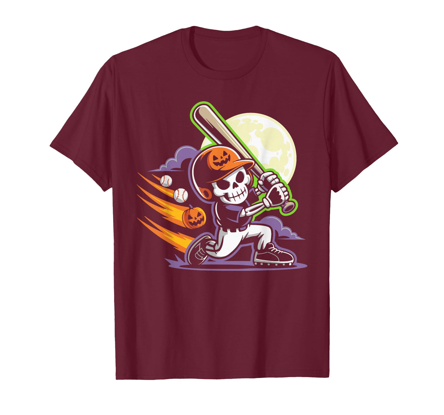 Spooky Season Skeleton Baseball Player Halloween Moon Men T-Shirt