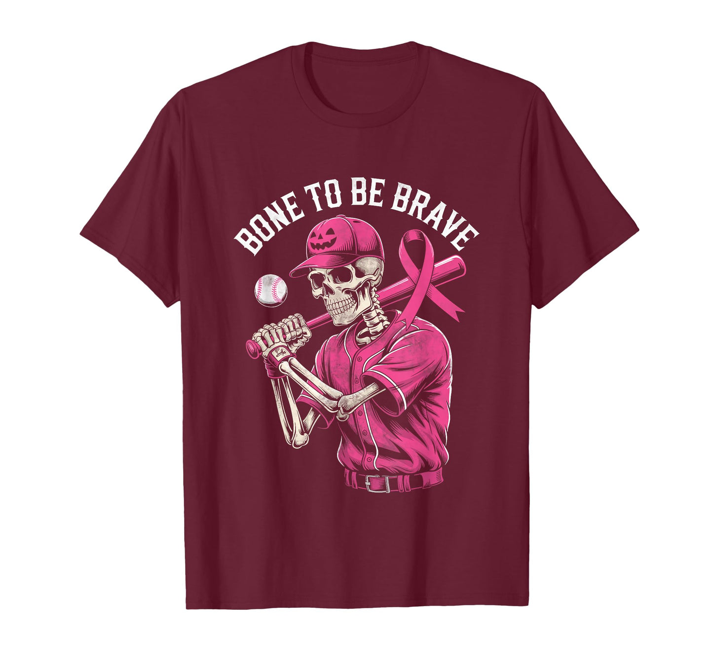 Baseball Skeleton Fighter Halloween Breast Cancer Awareness T-Shirt