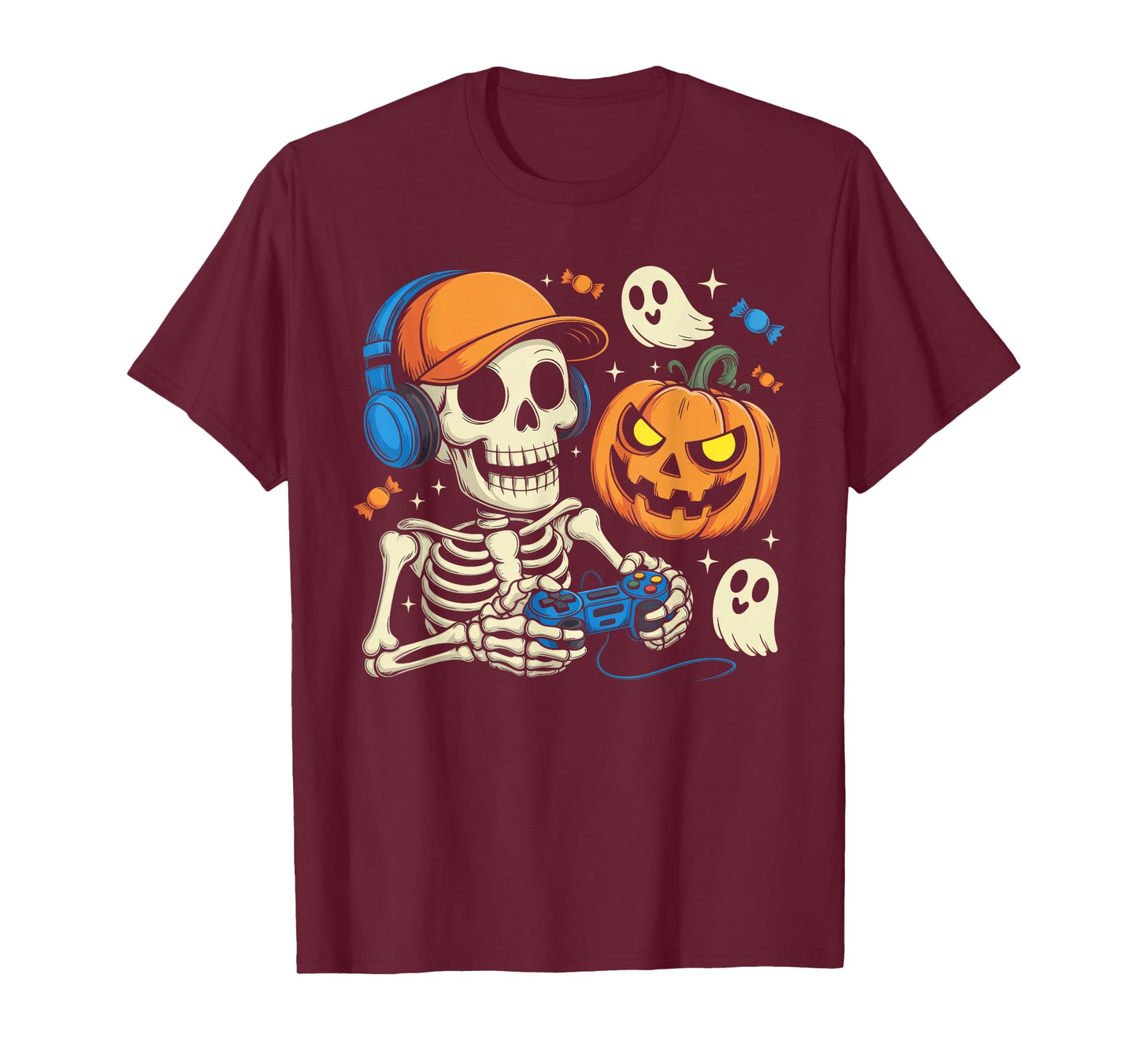 Halloween Shirts Cool Teen Boy Skeleton Gaming Men Halloween T-Shirt
