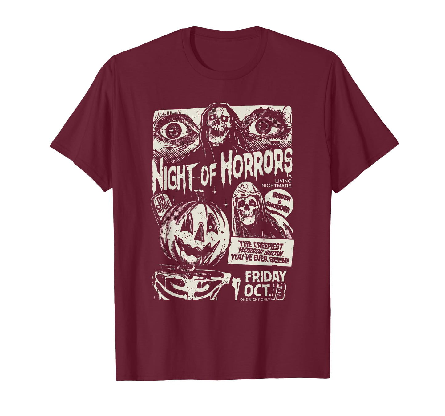 Night Of Horrors Spooky Skeleton Jack O Lantern Halloween T-Shirt