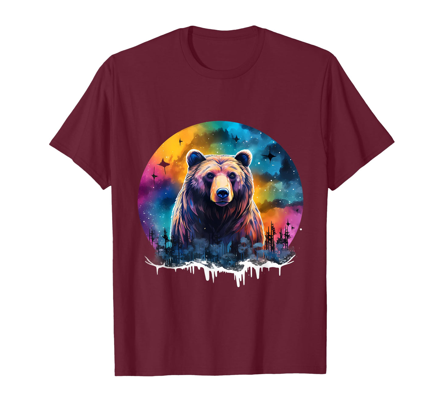 Bear Colorful Landscape Wildlife Motif Forest Animal Lovers T-Shirt