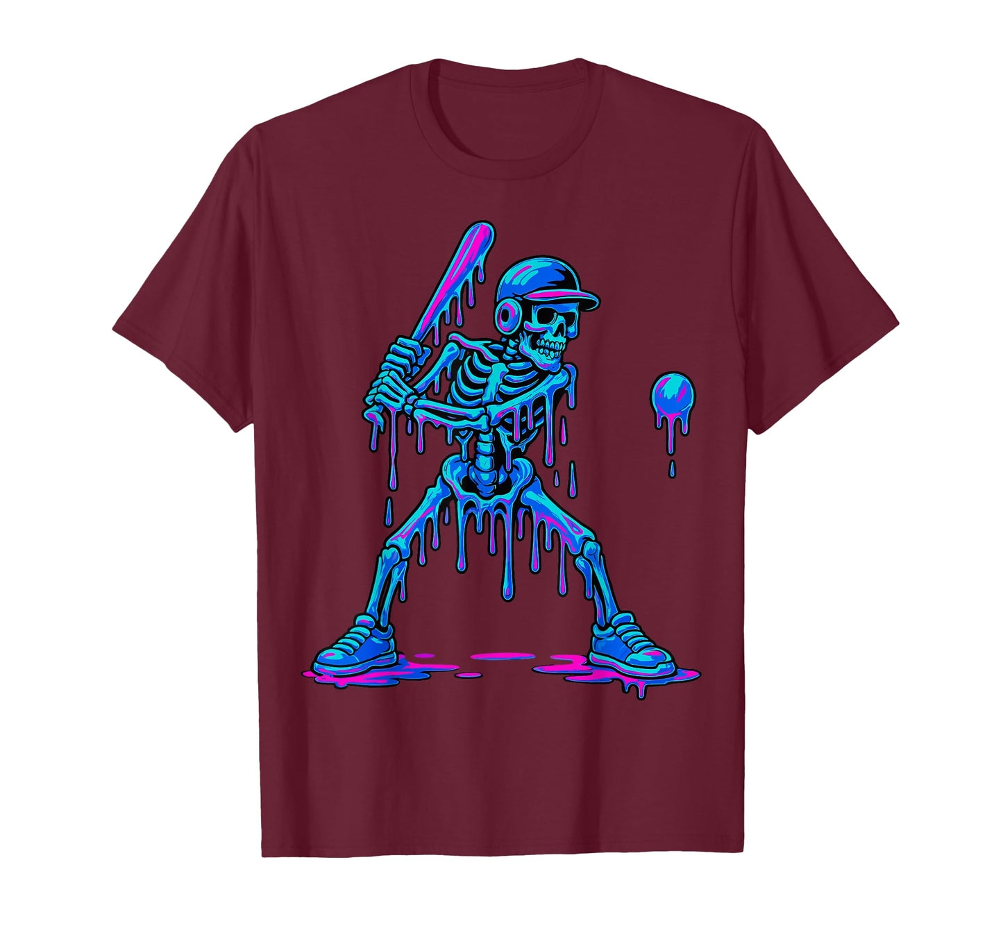 Halloween Drip Skeleton Batting Baseball Boys T-Shirt