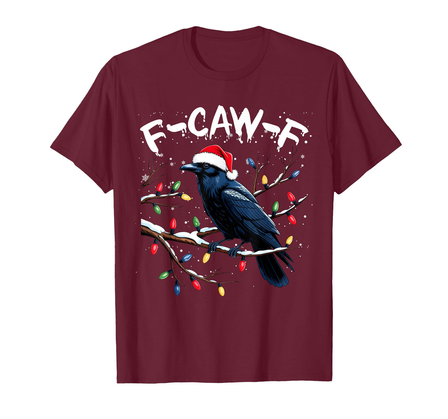 Crow F-CAW-F Black Bird Gothic Christmas Lights Santa Hat T-Shirt