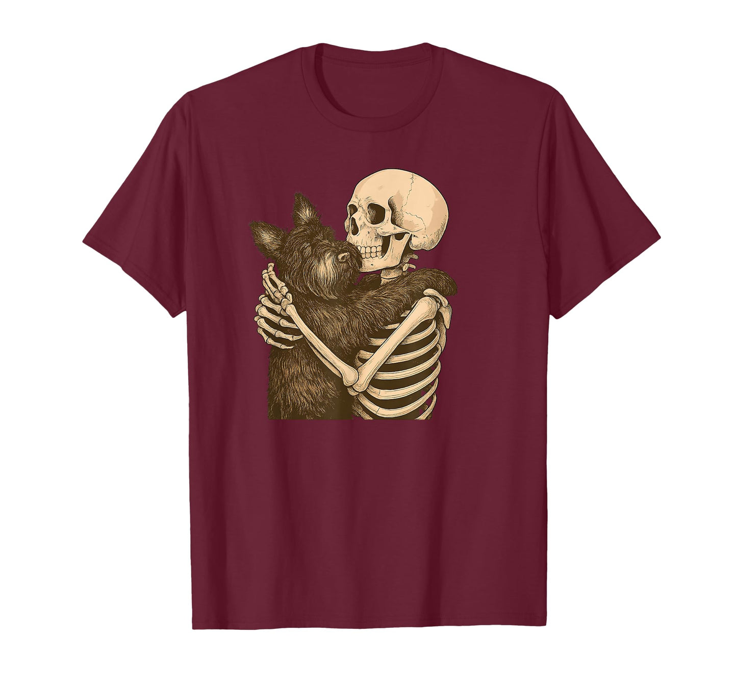 Skeleton Hugging Scottie Dog Halloween T-Shirt