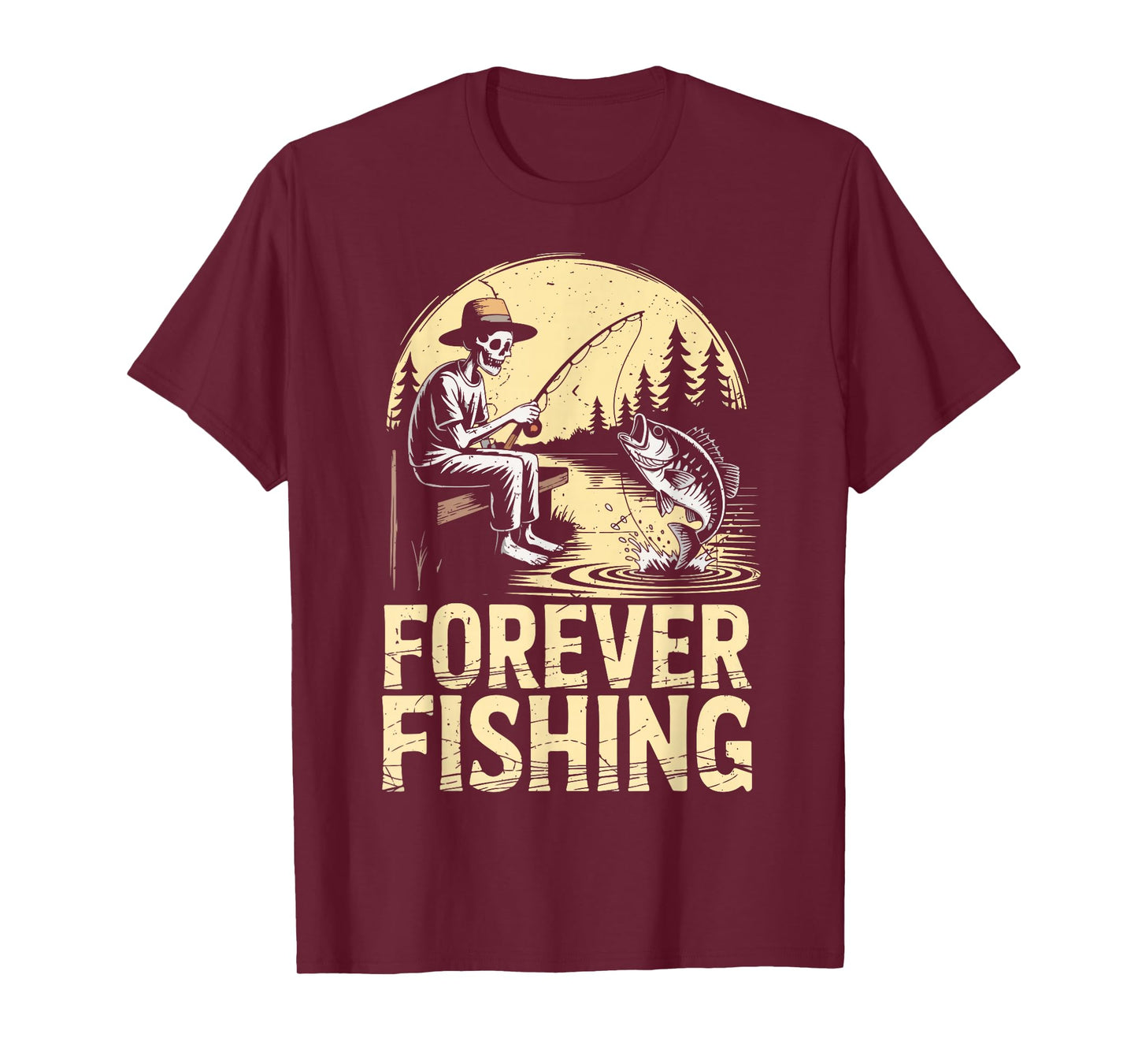 Skeleton Forever Fishing Halloween Bass Fish Funny Fisherman T-Shirt