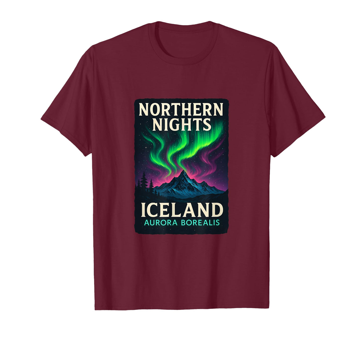 Iceland Landscape Northern Lights Sky Design T-Shirt