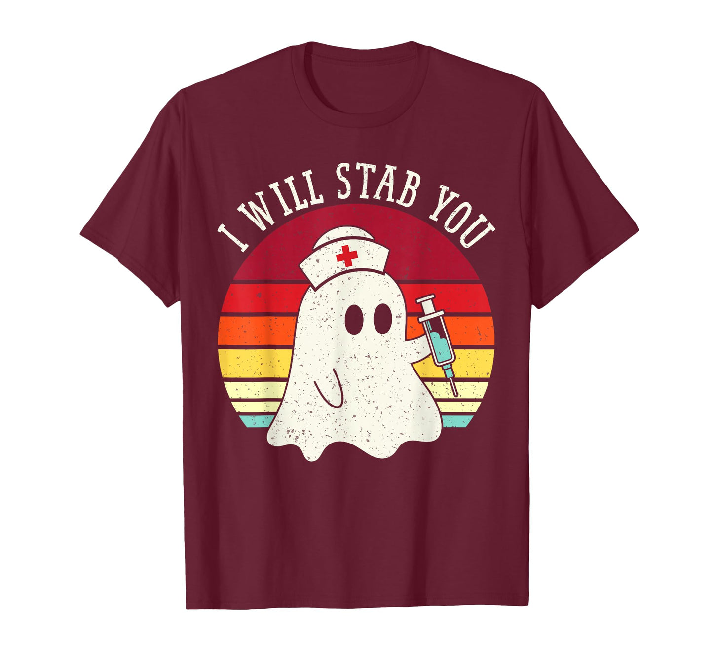 I Will Stab You Nurse Ghost Halloween Scrub Top Nursing T-Shirt