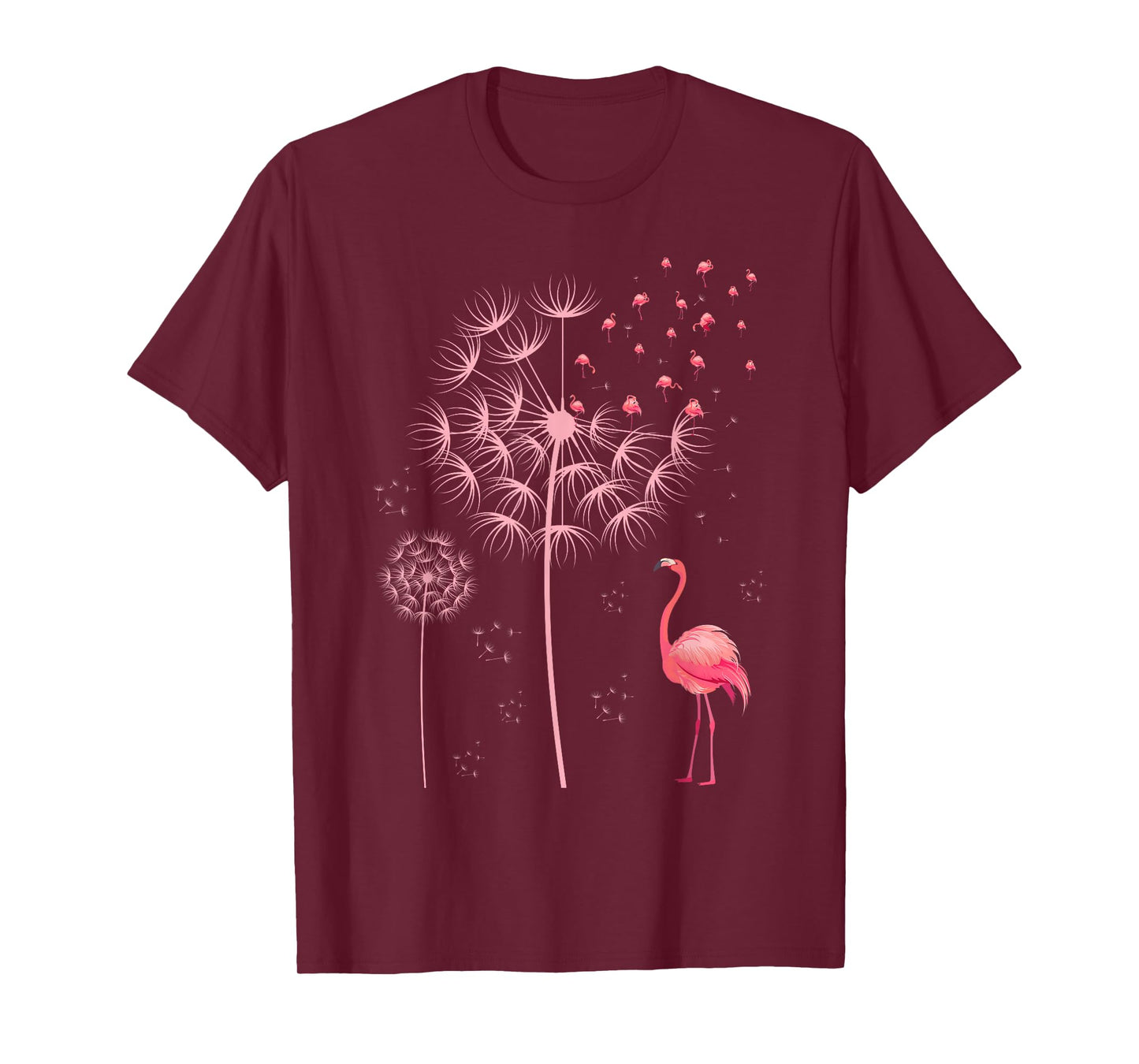 Flower Dandelion Exotic Animal Tropical Bird Pink Flamingo T-Shirt