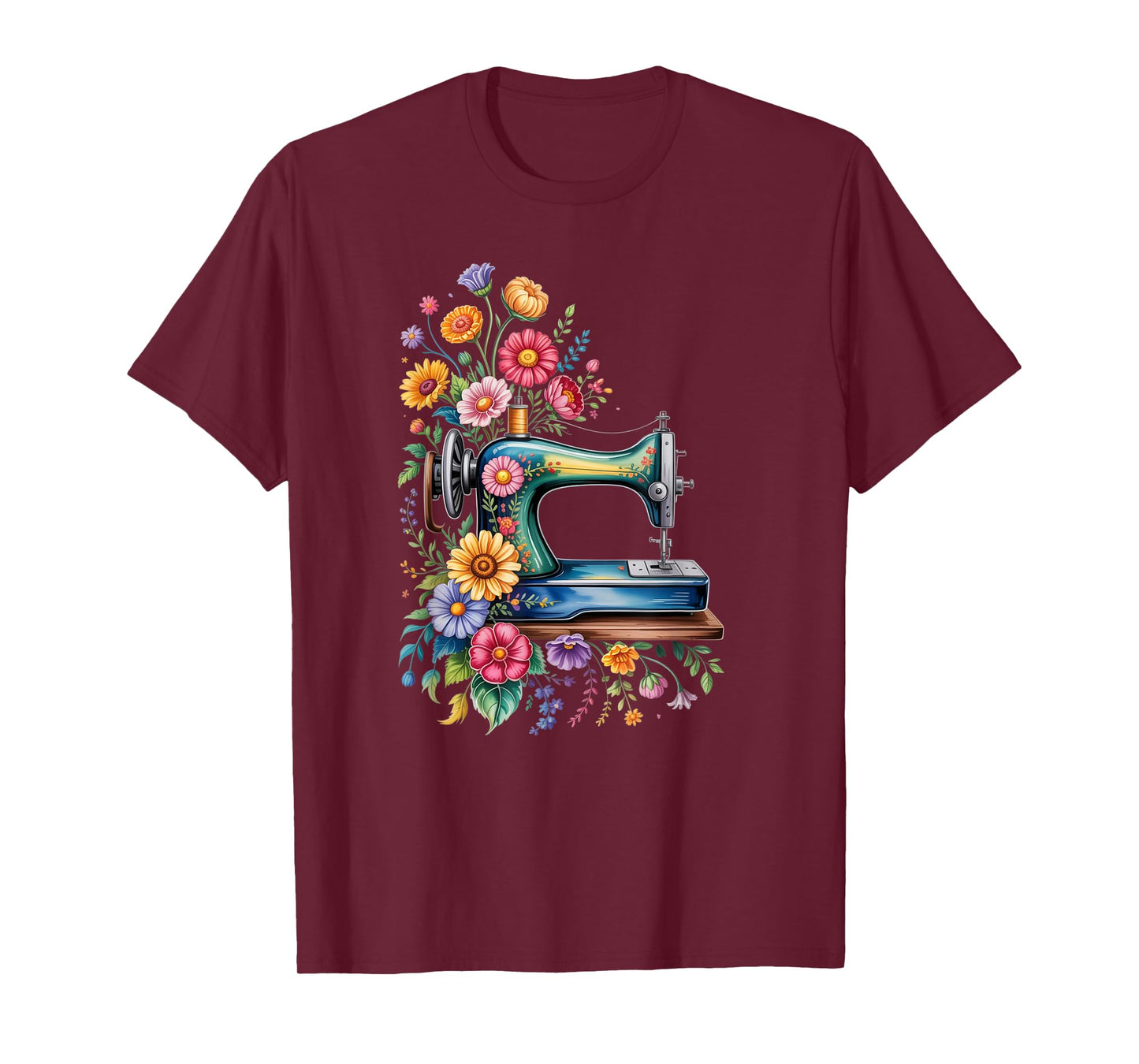 Vintage Sewing Machine with Floral Bloom Quilters Crafters T-Shirt