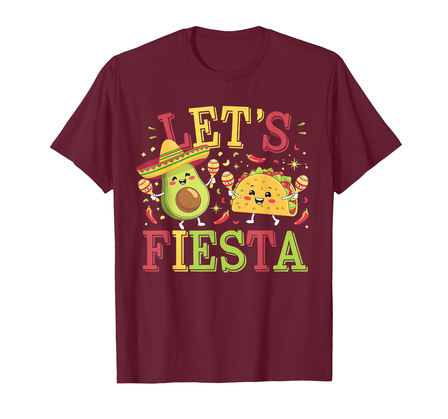 Cinco De Mayo Let's Fiesta Funny Avocado And Tacos T-Shirt