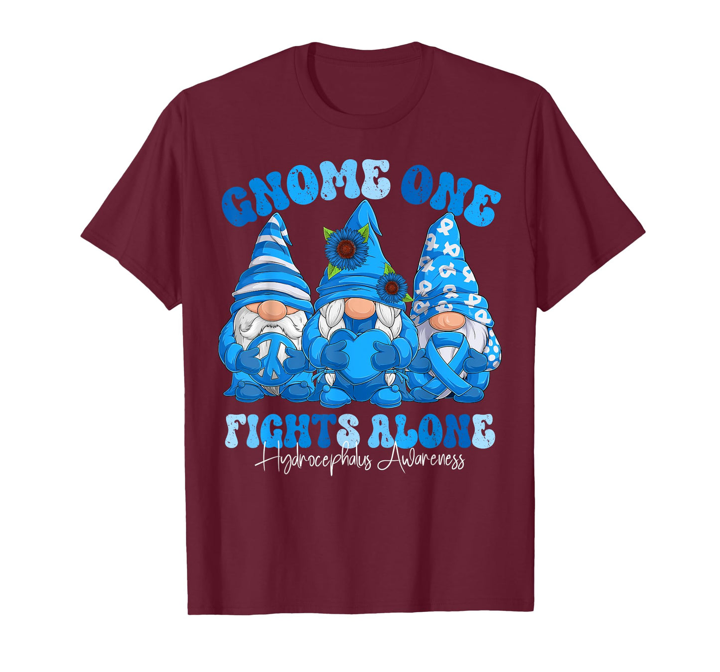 Hydrocephalus Awareness Month Blue Ribbon Gnomies T-Shirt