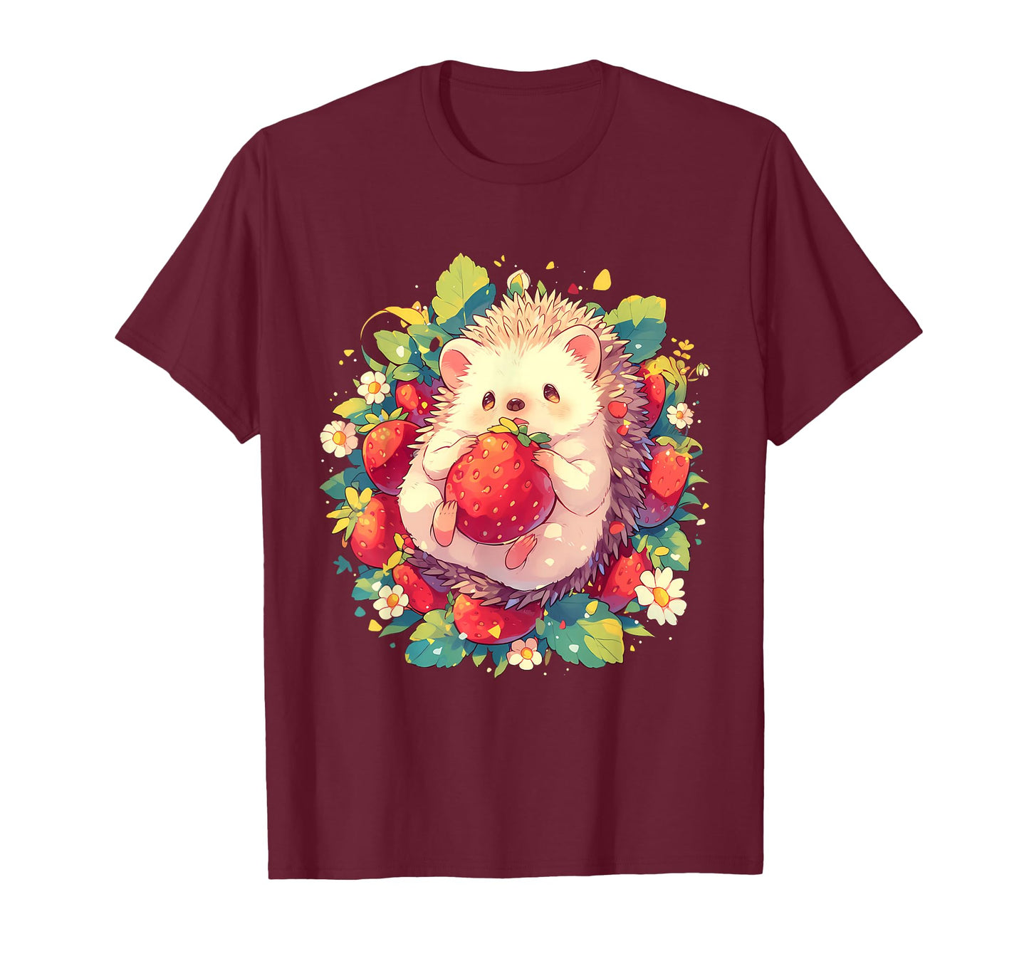Strawberry Hedgehog Floral Drawing Wildlife Cute Hedgehog T-Shirt