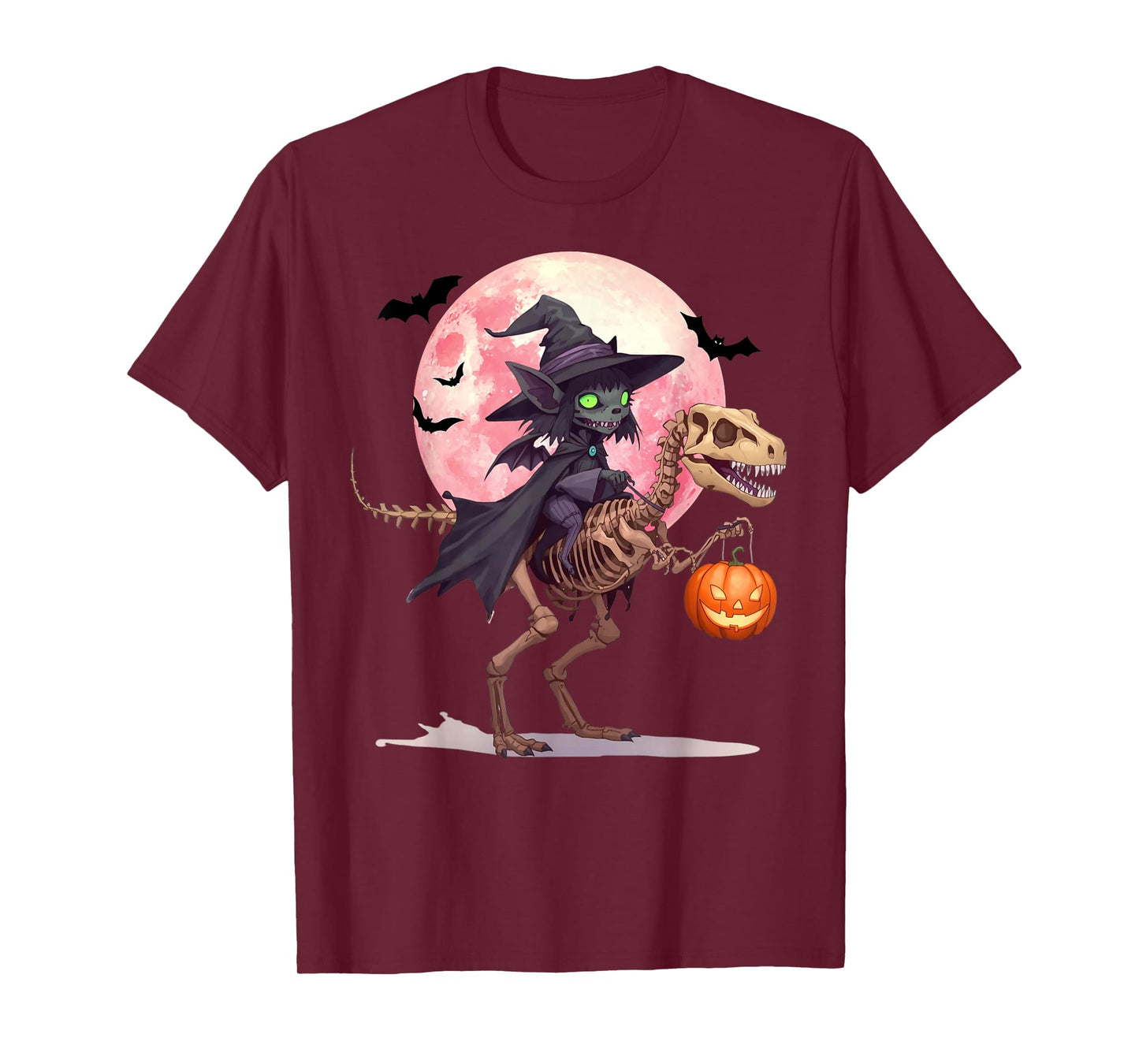 Hellish Bat Cat Riding Skeleton Velociraptor Halloween T-Shirt