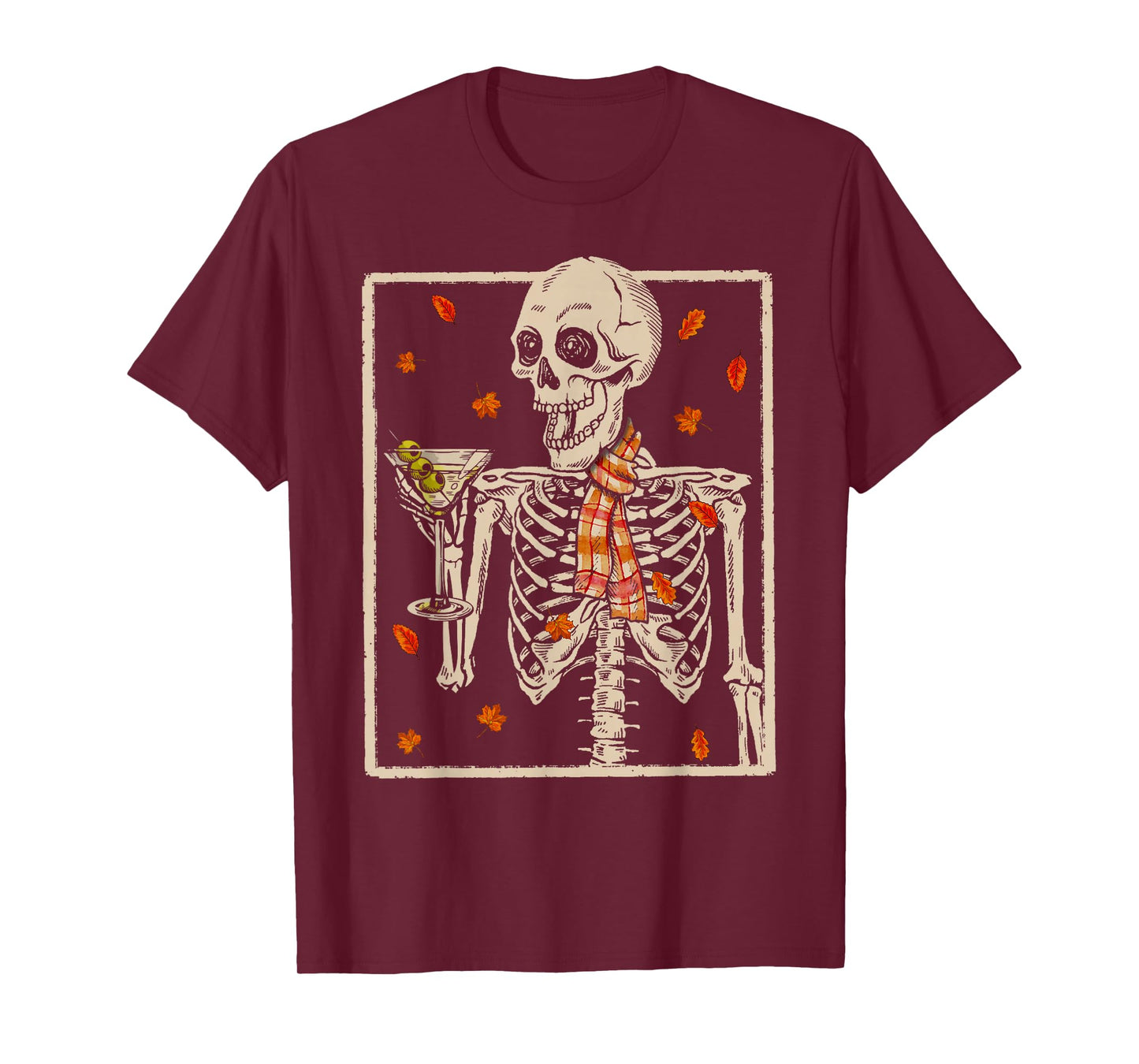 Funny Skeleton Drink Martini Fall Spooky Halloween Costume T-Shirt